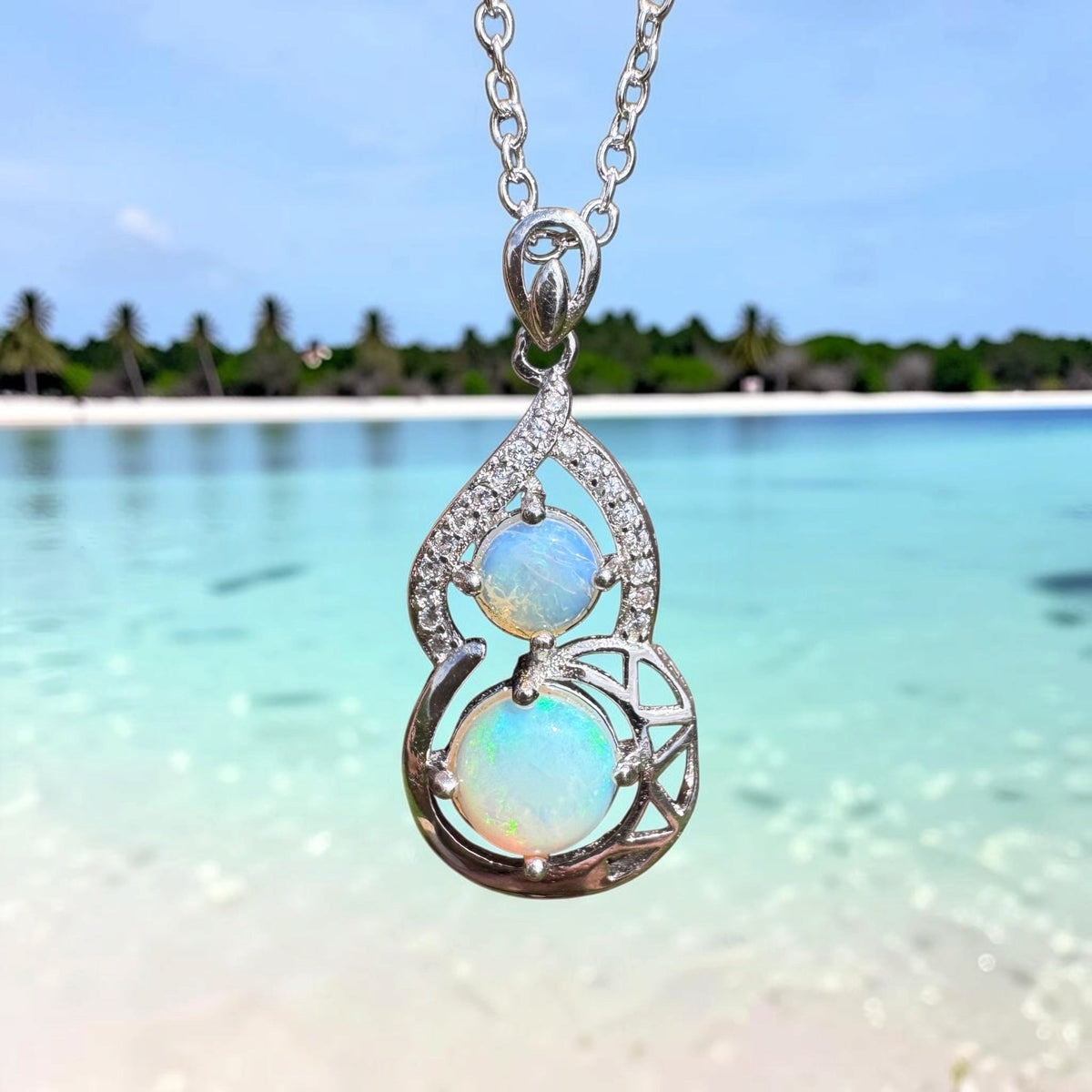 1.2ct Lightning Ridge Opal & Cubic Zirconia Pendant Necklace ~ 'Karijini Shimmer' | 925 Sterling Silver | Solid Australian Opal