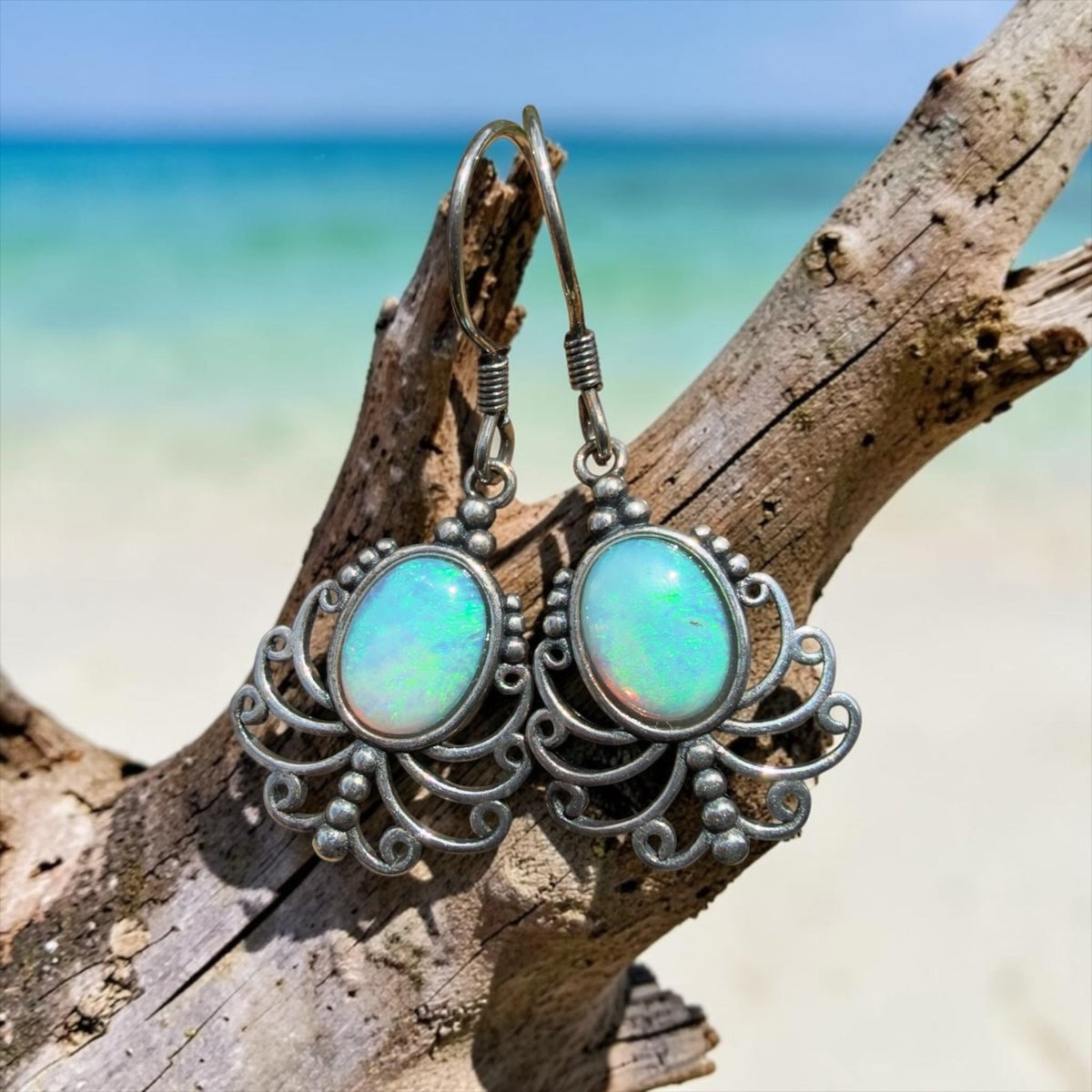 1.2ct Lightning Ridge Opal Filigree Hook Earrings ~ 'Stanthorpe Lace' | 925 Sterling Silver | Solid Australian Opal