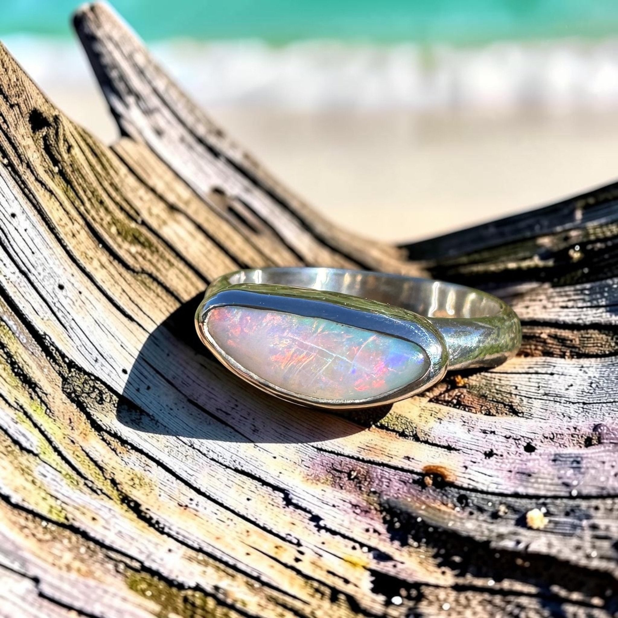 1.2ct Lightning Ridge Opal Ring ~ 'Lucky Bay Rainbow' | 925 Sterling Silver | Solid Australian Opal