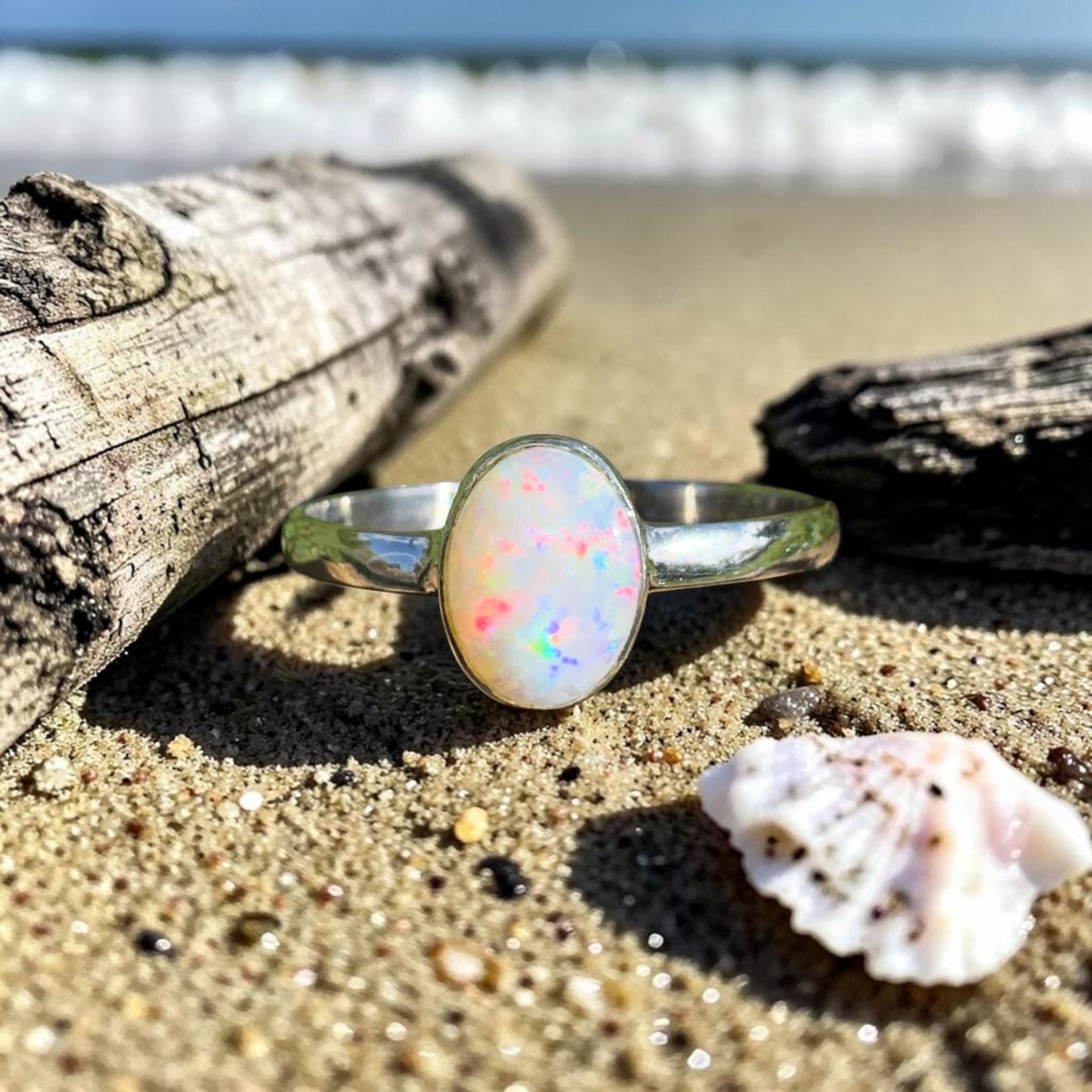 1.2ct Lightning Ridge Opal Ring ~ 'Whitehaven Blaze' | 925 Sterling Silver | Solid Australian Opal