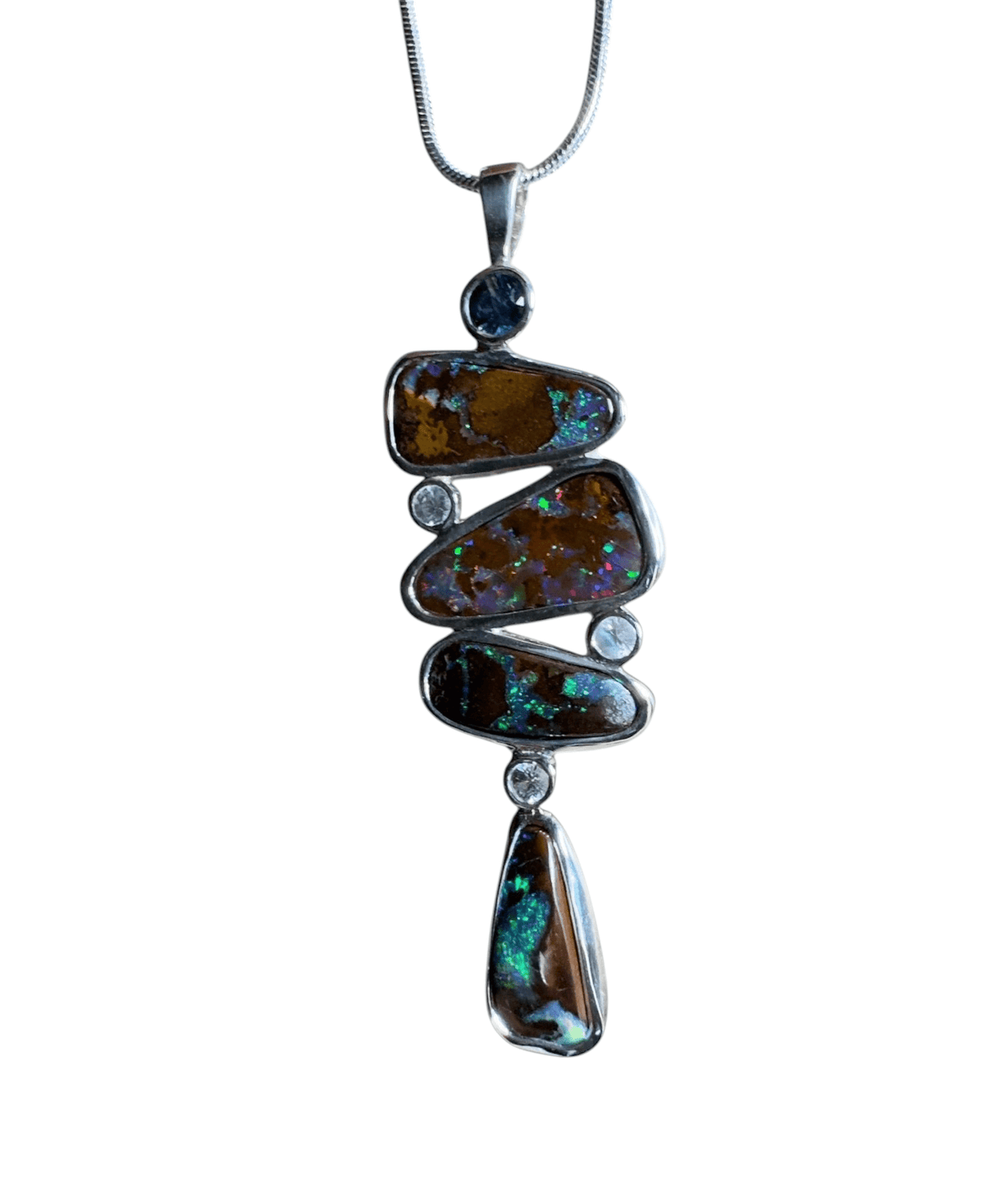 12ct Queensland Boulder Opal Pendant Necklace with 0.6ct & 0.2ct Queensland Sapphire ~ 'Great Barrier Reef Grandeur' | 925 Sterling Silver | Solid Australian Opal