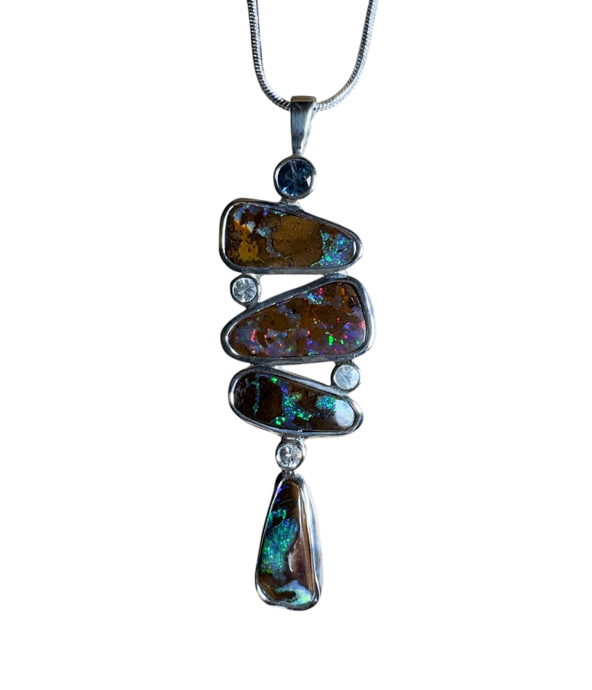 12ct Queensland Boulder Opal Pendant Necklace with 0.6ct & 0.2ct Queensland Sapphire ~ 'Great Barrier Reef Grandeur' | 925 Sterling Silver | Solid Australian Opal