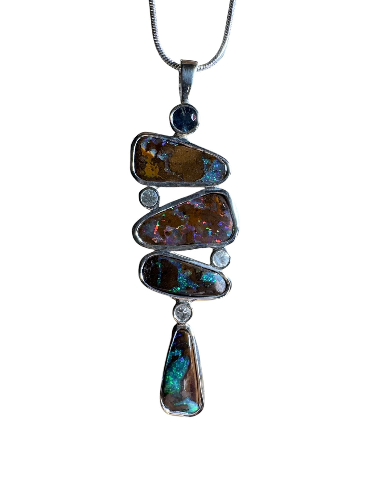 12ct Queensland Boulder Opal Pendant Necklace with 0.6ct & 0.2ct Queensland Sapphire ~ 'Great Barrier Reef Grandeur' | 925 Sterling Silver | Solid Australian Opal