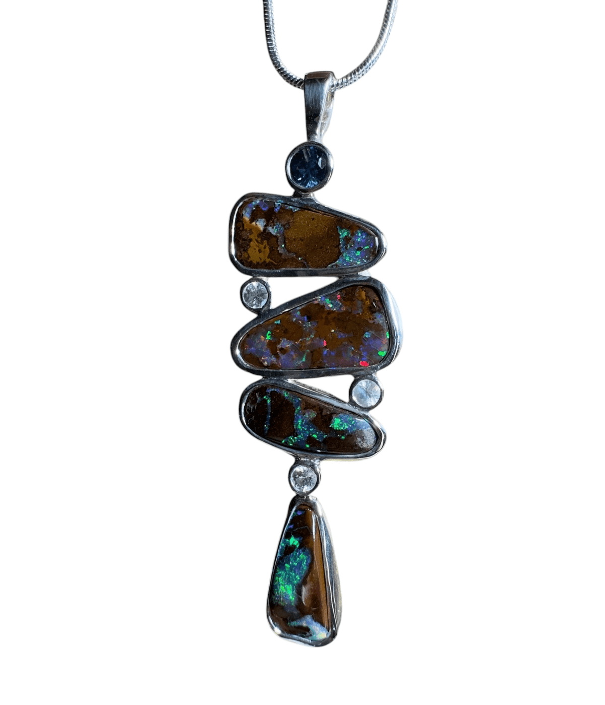 12ct Queensland Boulder Opal Pendant Necklace with 0.6ct & 0.2ct Queensland Sapphire ~ 'Great Barrier Reef Grandeur' | 925 Sterling Silver | Solid Australian Opal