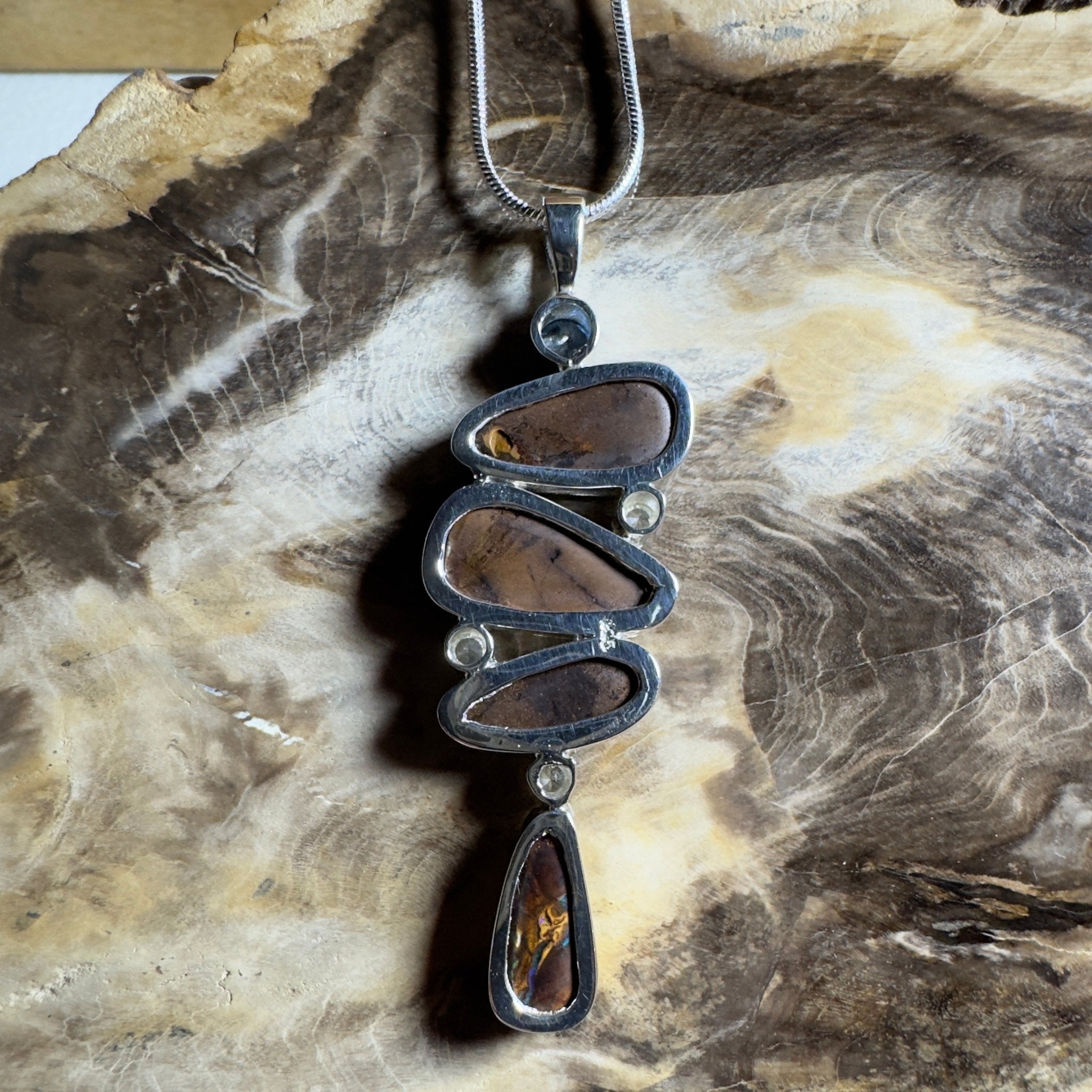 12ct Queensland Boulder Opal Pendant Necklace with 0.6ct & 0.2ct Queensland Sapphire ~ 'Great Barrier Reef Grandeur' | 925 Sterling Silver | Solid Australian Opal