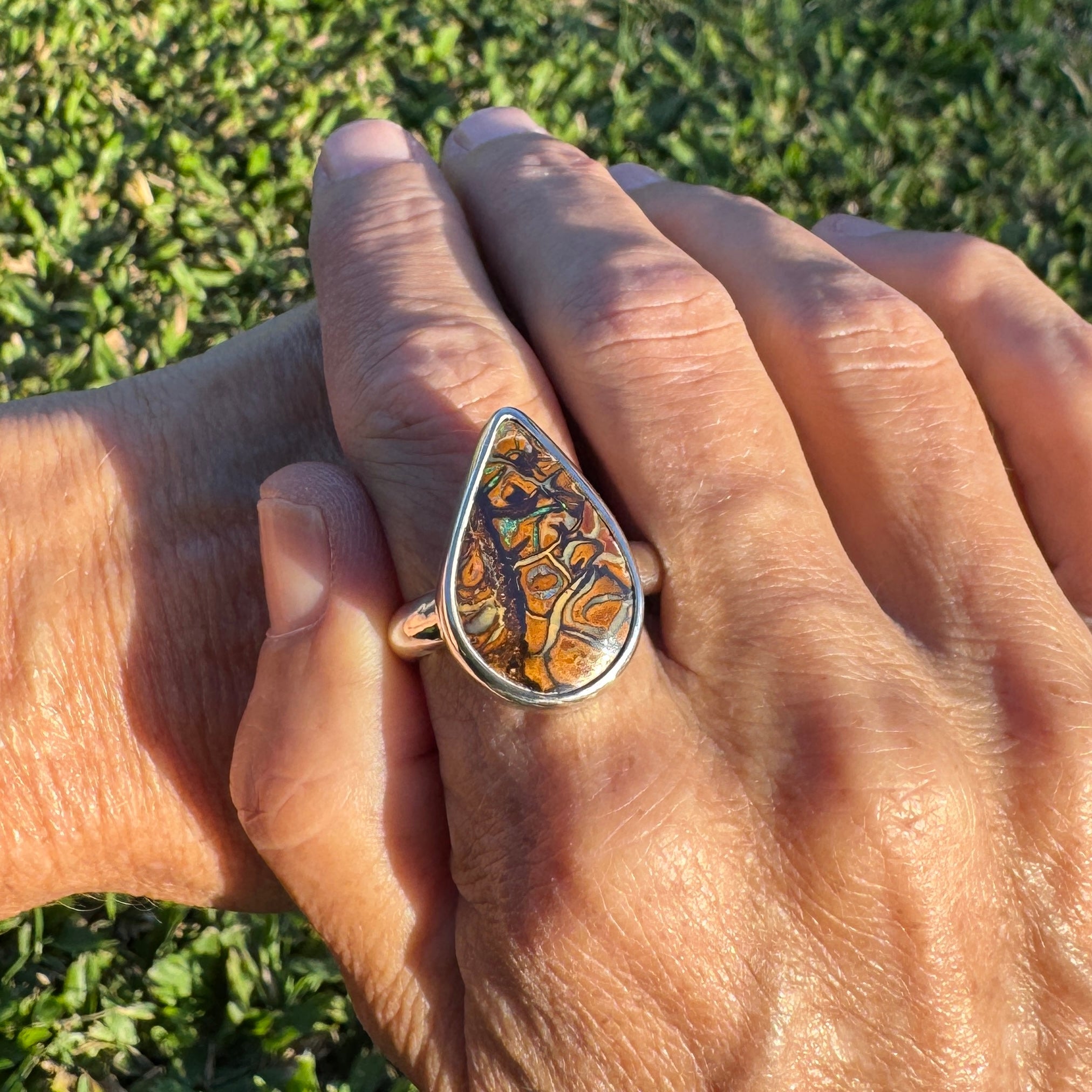 13.6ct Solid Queensland Boulder Opal Ring 'Savannah Current' | 925 Sterling Silver | Solid Australian Opal