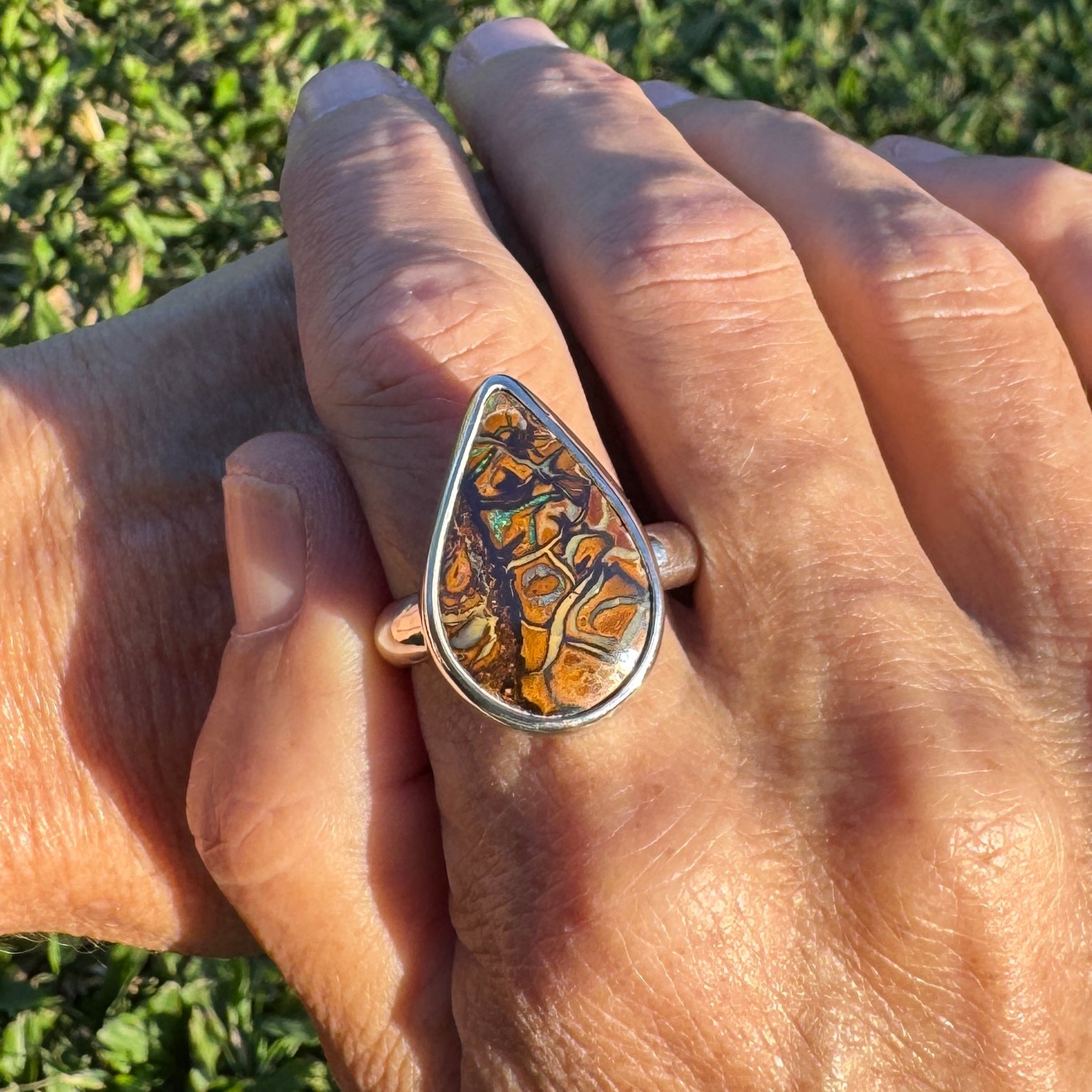 13.6ct Solid Queensland Boulder Opal Ring 'Savannah Current' | 925 Sterling Silver | Solid Australian Opal