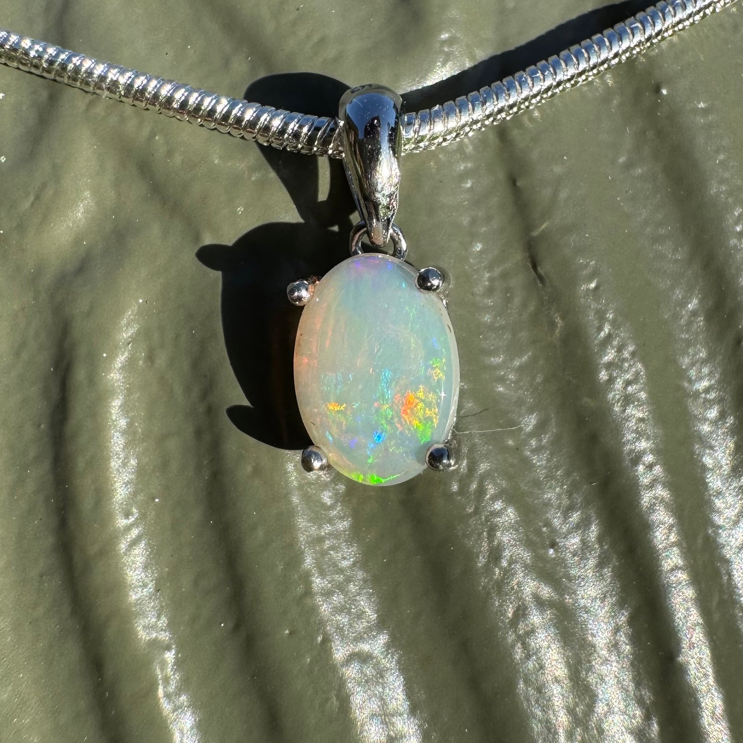 'Rainbow' ~ Handcrafted 0.8ct Solid Coober Pedy Opal Sterling Silver Pendant Necklace