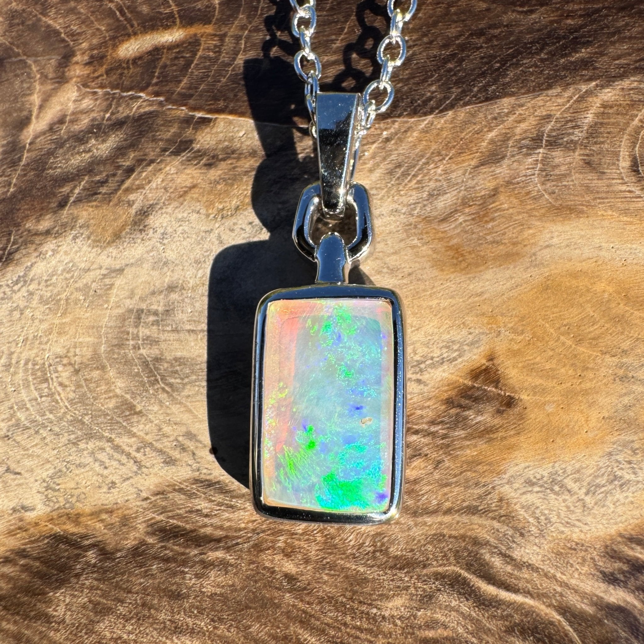 1.3ct Coober Pedy Crystal Opal Pendant Necklace ~ 'Mermaid Reef' | 925 Sterling Silver | Solid Australian Opal