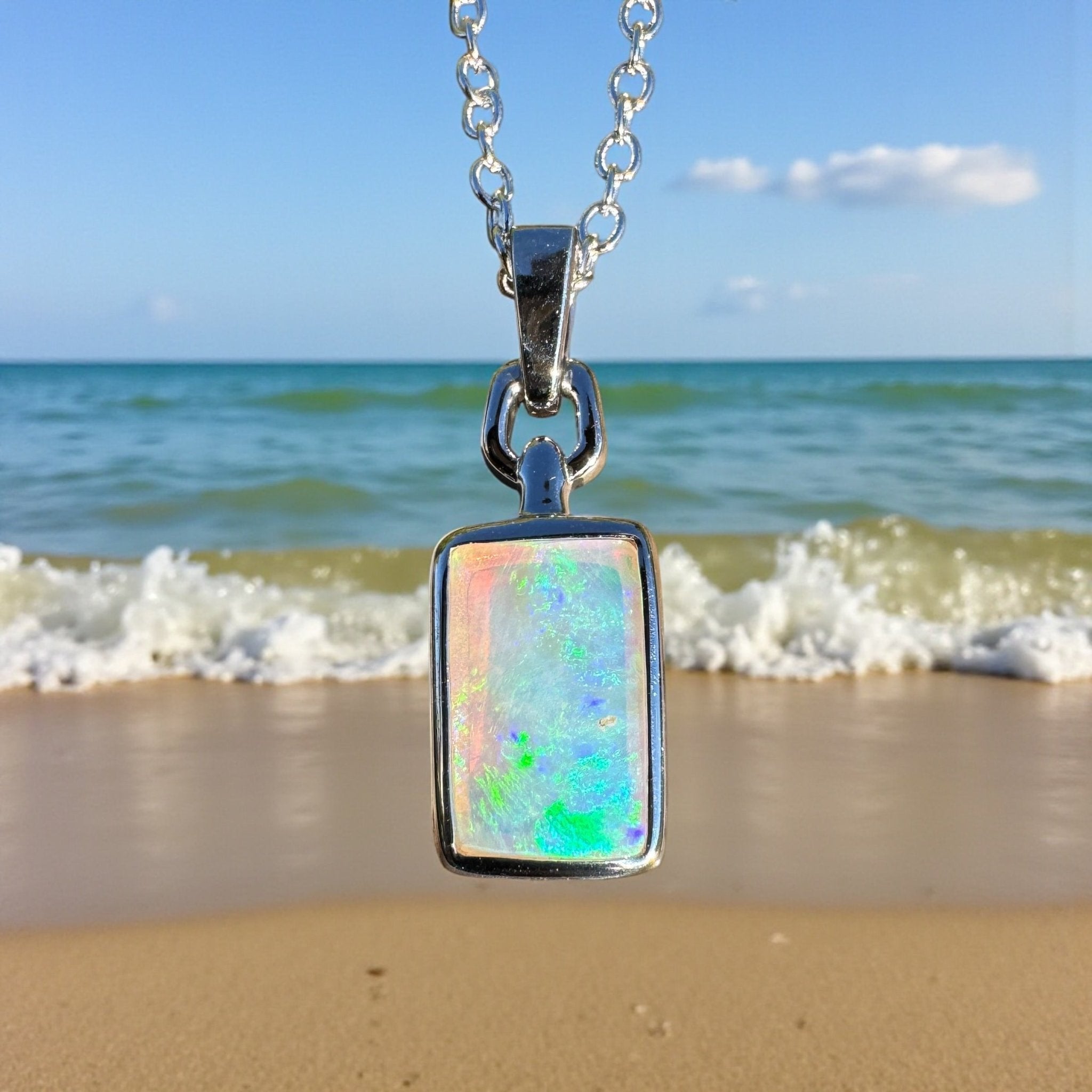 1.3ct Coober Pedy Crystal Opal Pendant Necklace ~ 'Mermaid Reef' | 925 Sterling Silver | Solid Australian Opal