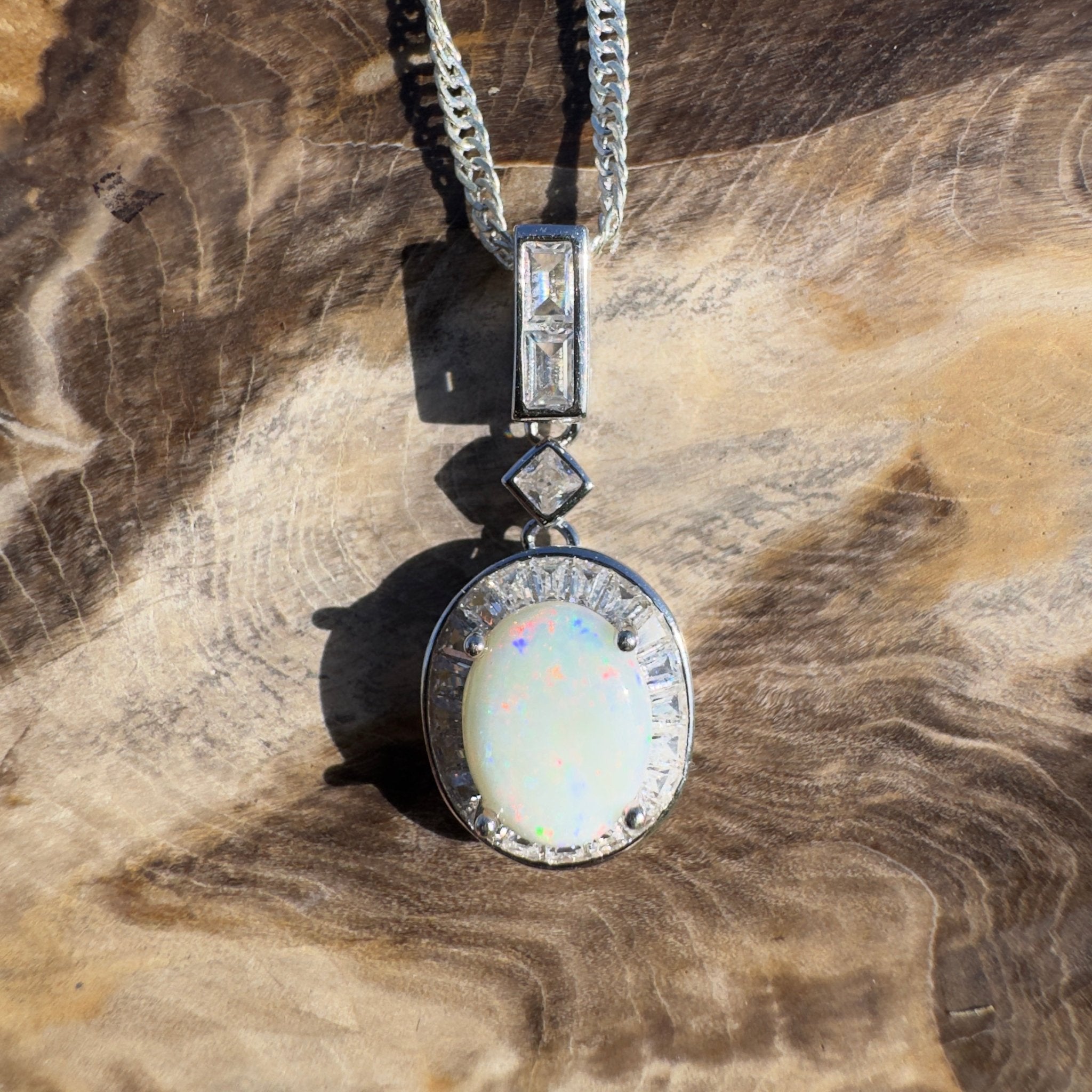1.3ct Coober Pedy Opal Pendant Necklace ~ 'Snowy Mountains Shimmer' | 925 Sterling Silver | Solid Australian Opal