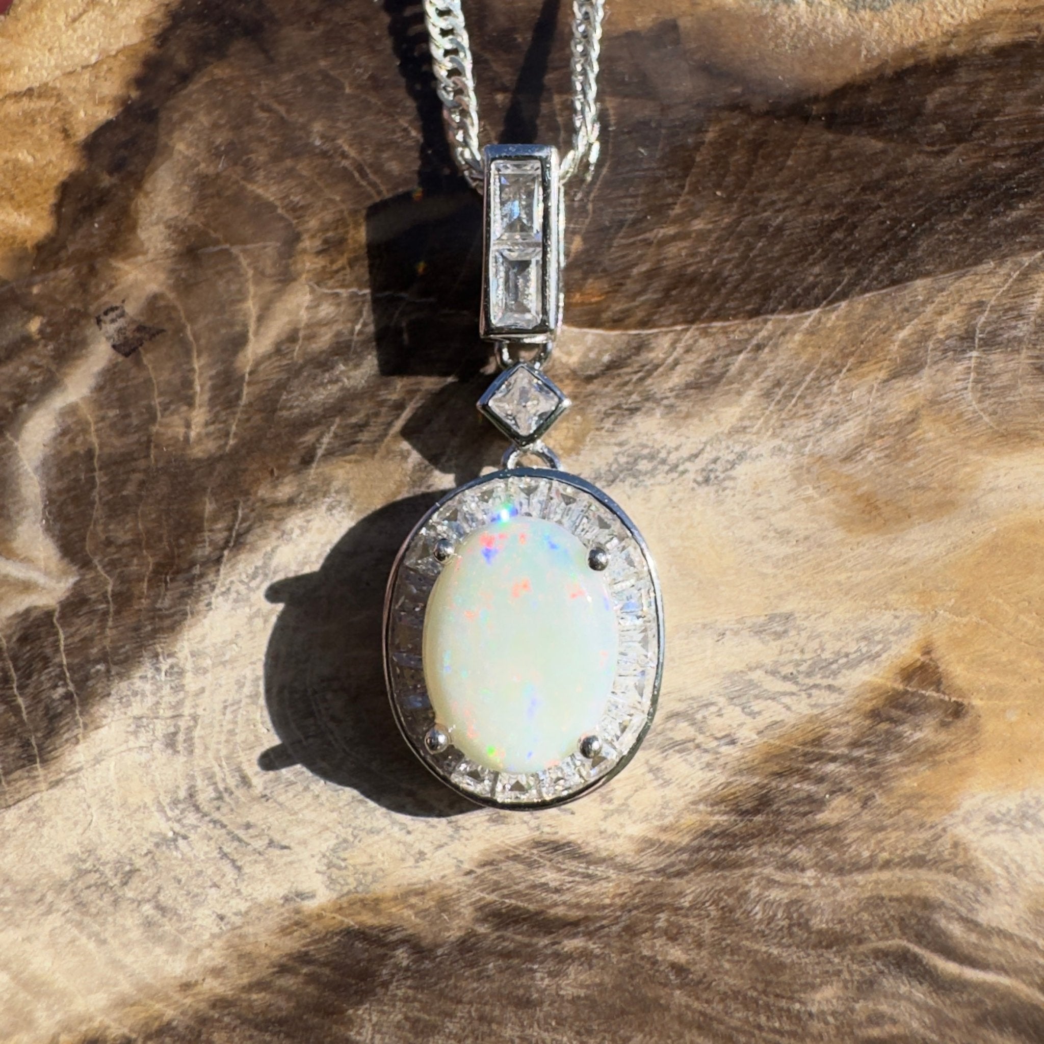 1.3ct Coober Pedy Opal Pendant Necklace ~ 'Snowy Mountains Shimmer' | 925 Sterling Silver | Solid Australian Opal