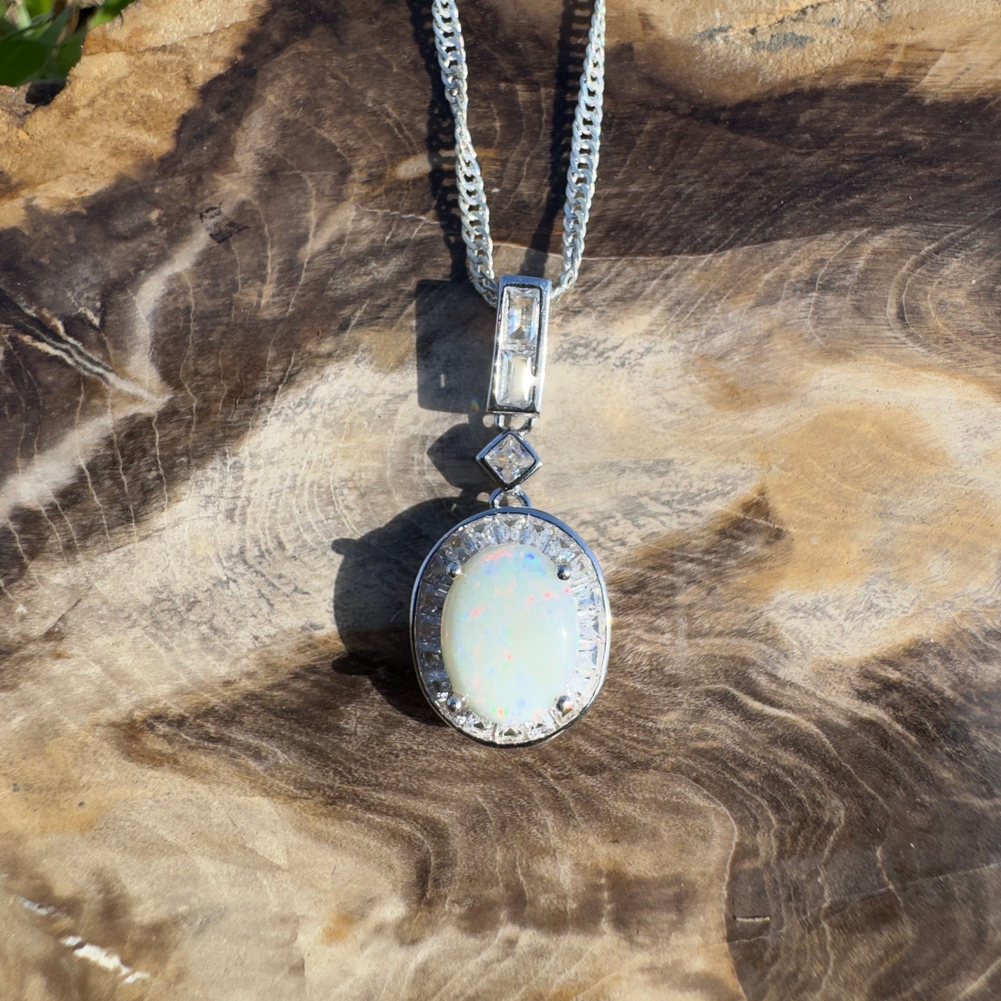 1.3ct Coober Pedy Opal Pendant Necklace ~ 'Snowy Mountains Shimmer' | 925 Sterling Silver | Solid Australian Opal