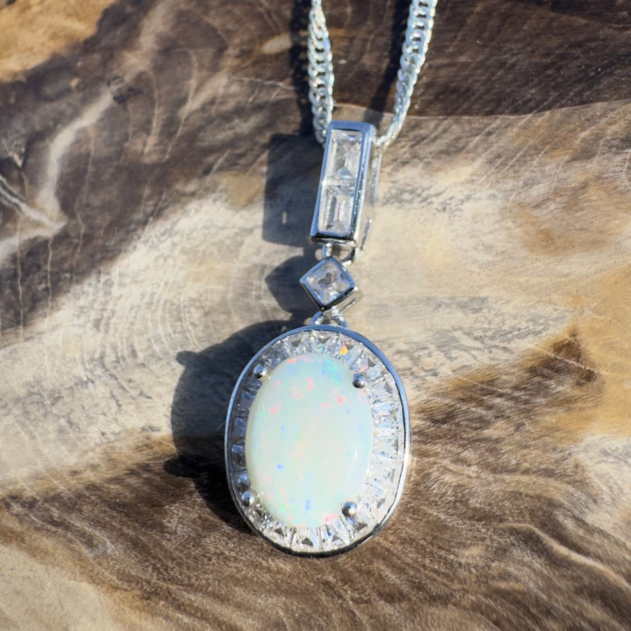 1.3ct Coober Pedy Opal Pendant Necklace ~ 'Snowy Mountains Shimmer' | 925 Sterling Silver | Solid Australian Opal