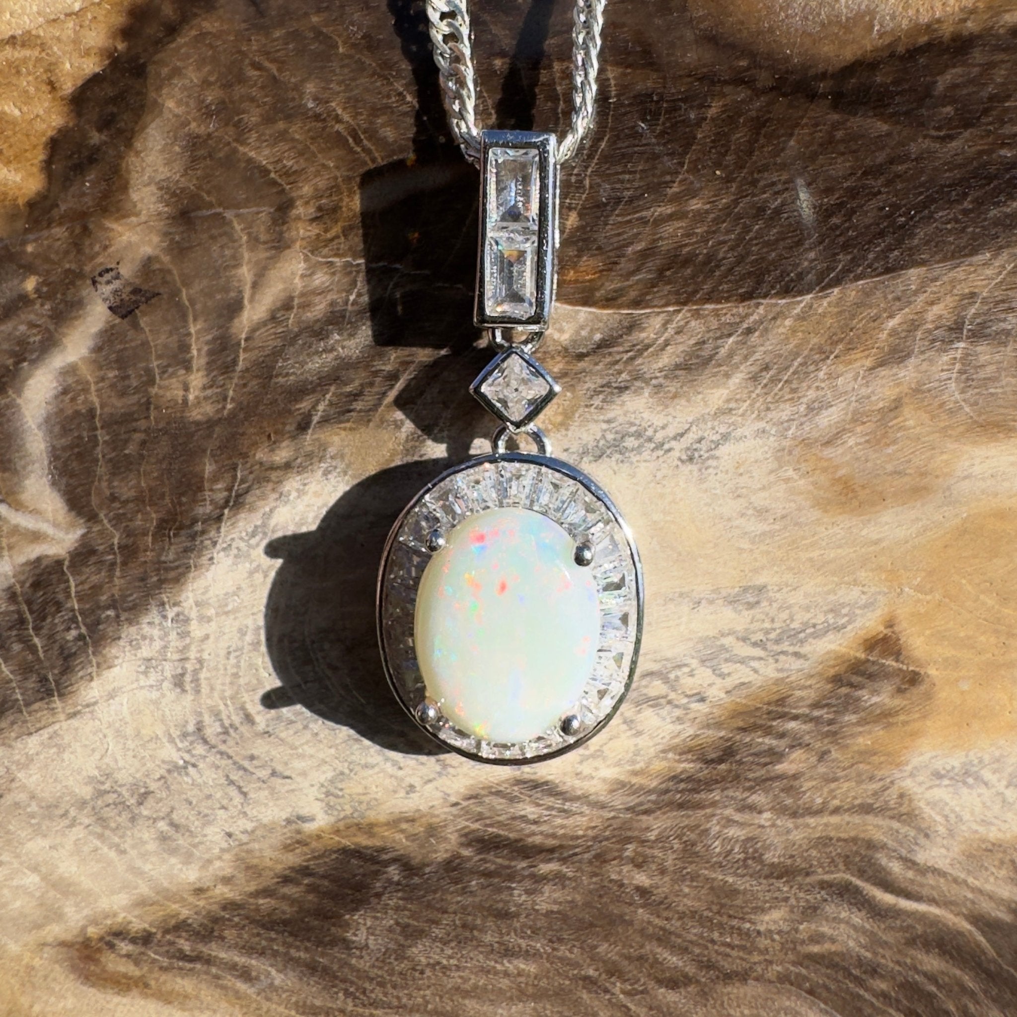 1.3ct Coober Pedy Opal Pendant Necklace ~ 'Snowy Mountains Shimmer' | 925 Sterling Silver | Solid Australian Opal