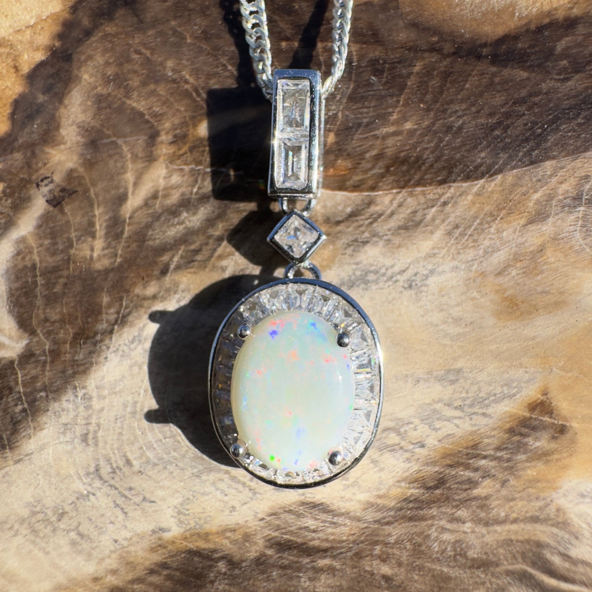1.3ct Coober Pedy Opal Pendant Necklace ~ 'Snowy Mountains Shimmer' | 925 Sterling Silver | Solid Australian Opal