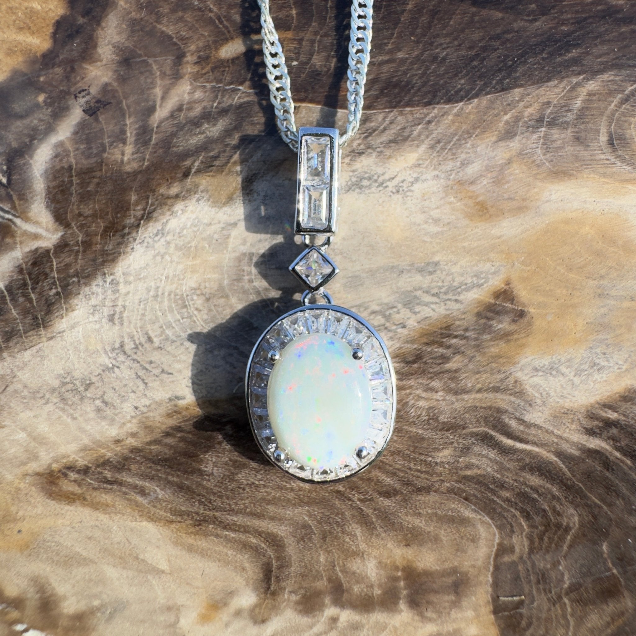 1.3ct Coober Pedy Opal Pendant Necklace ~ 'Snowy Mountains Shimmer' | 925 Sterling Silver | Solid Australian Opal