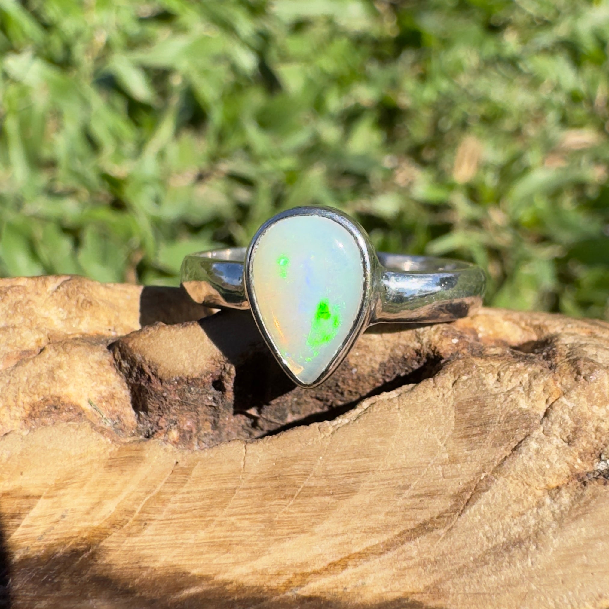 1.3ct Coober Pedy Opal Ring ~ 'Daintree Green Fire' | 925 Sterling Silver | Solid Australian Opal