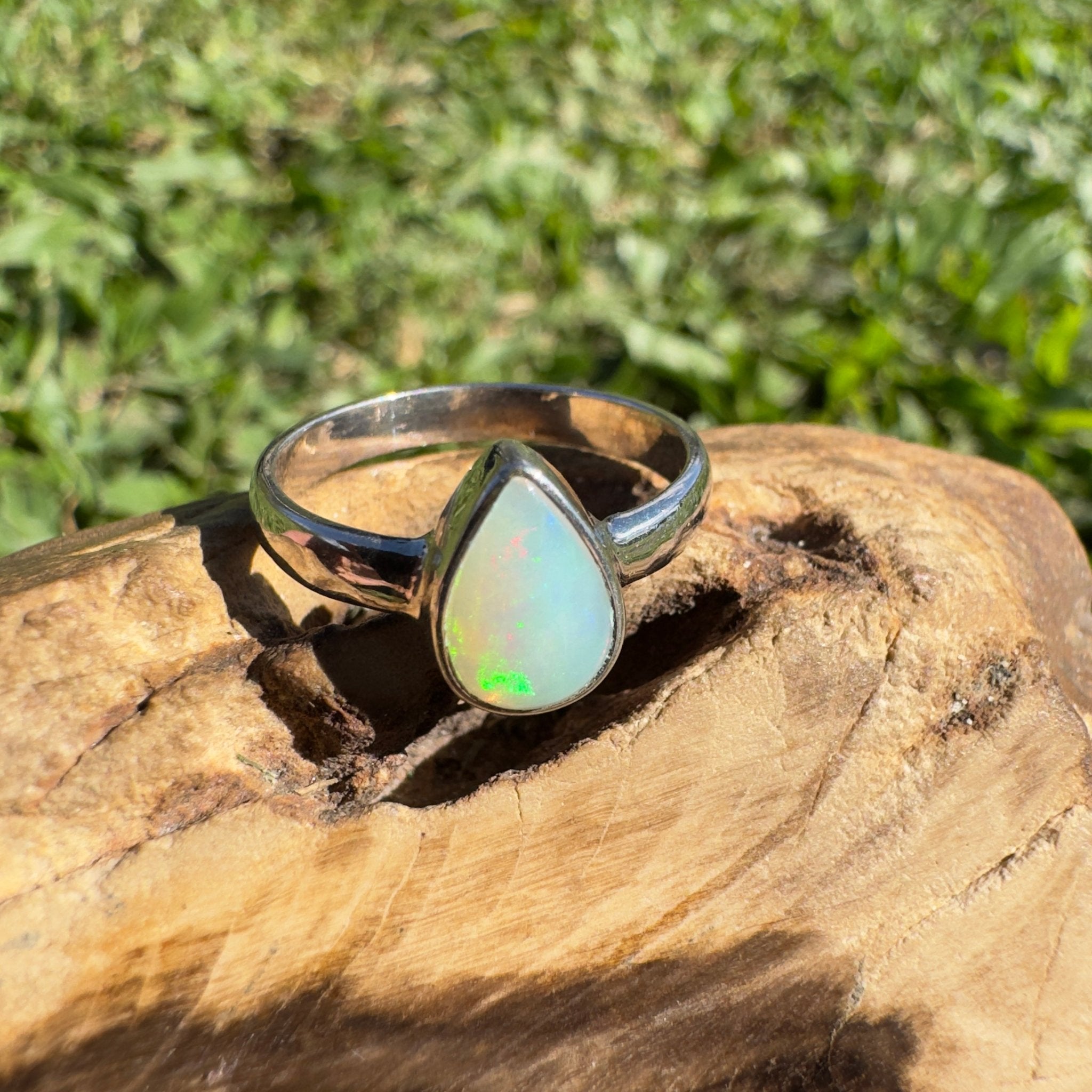 1.3ct Coober Pedy Opal Ring ~ 'Daintree Green Fire' | 925 Sterling Silver | Solid Australian Opal