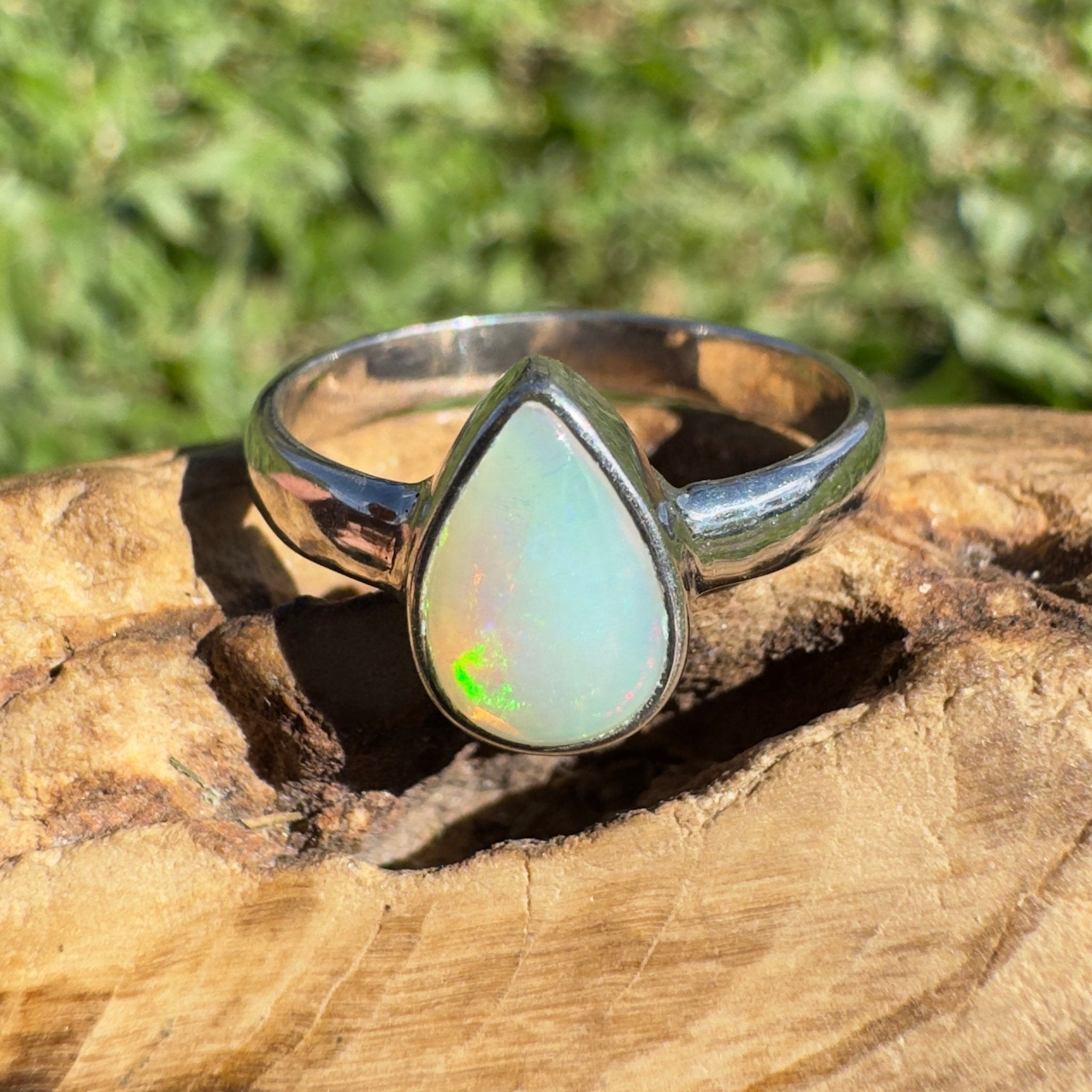 1.3ct Coober Pedy Opal Ring ~ 'Daintree Green Fire' | 925 Sterling Silver | Solid Australian Opal