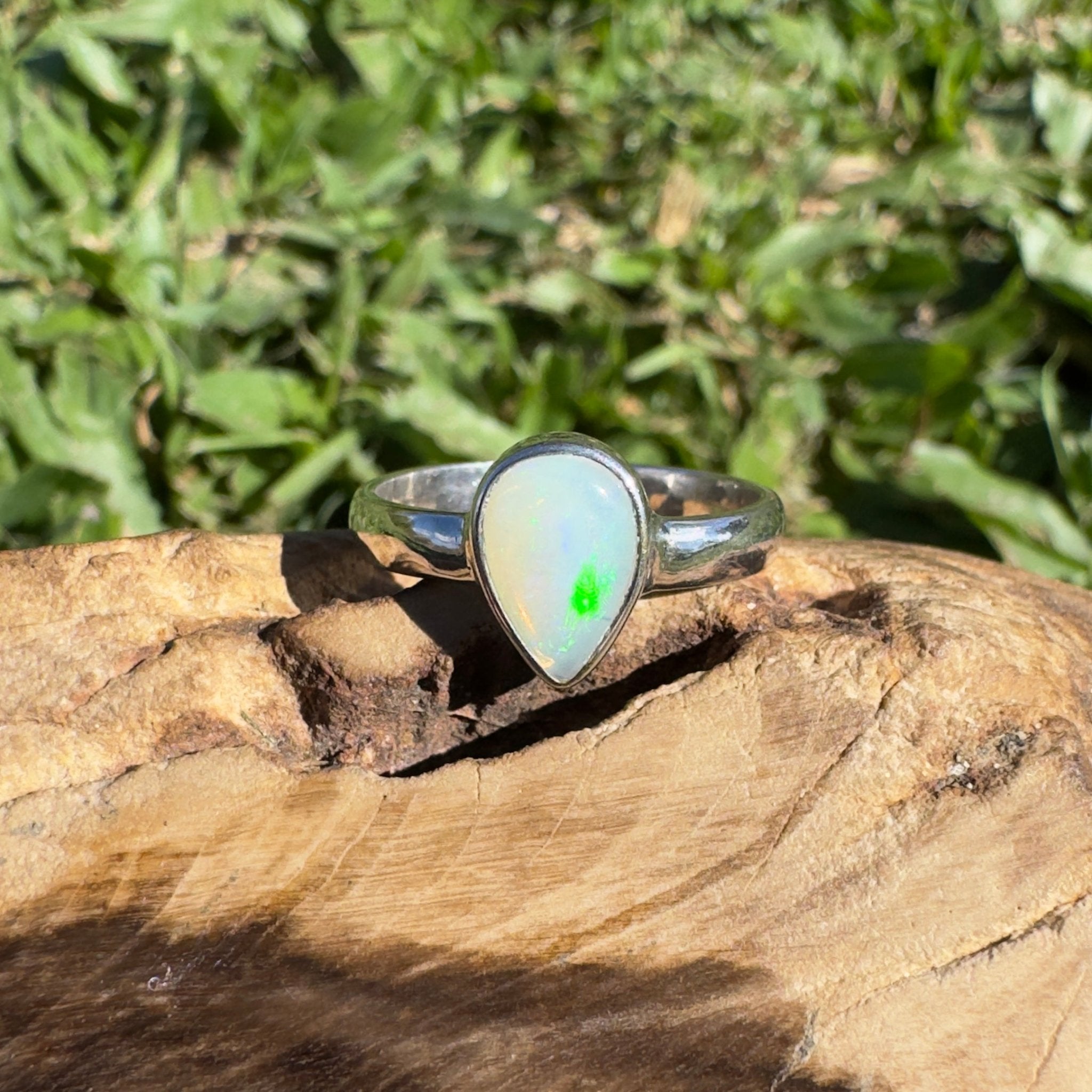 1.3ct Coober Pedy Opal Ring ~ 'Daintree Green Fire' | 925 Sterling Silver | Solid Australian Opal