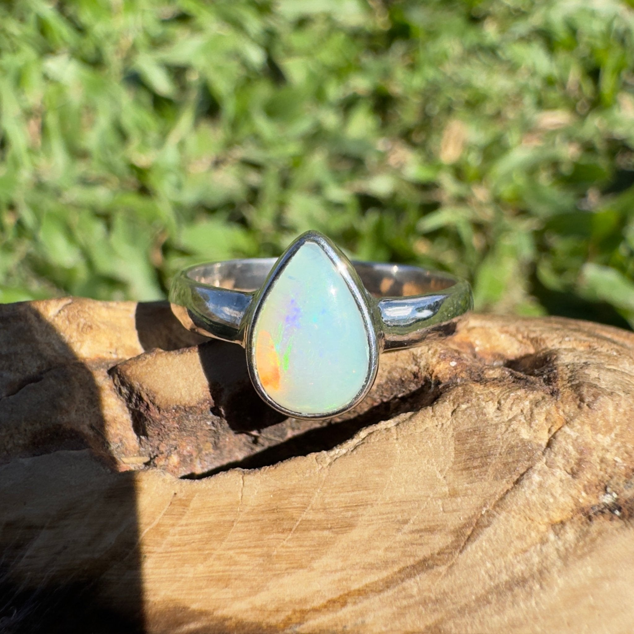 1.3ct Coober Pedy Opal Ring ~ 'Daintree Green Fire' | 925 Sterling Silver | Solid Australian Opal