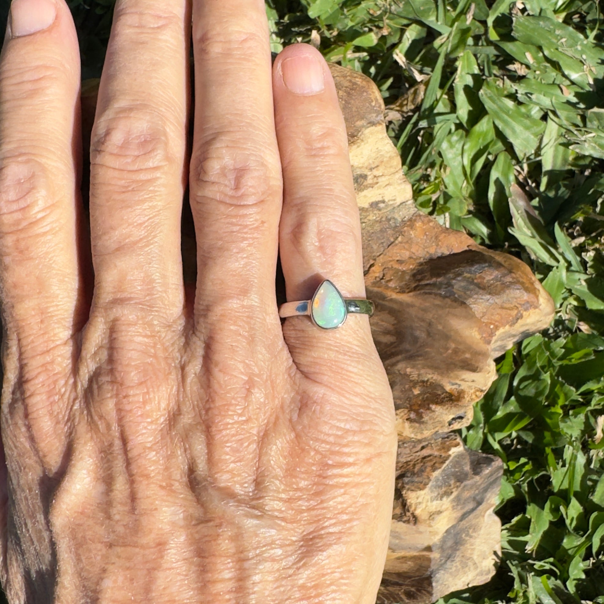 1.3ct Coober Pedy Opal Ring ~ 'Daintree Green Fire' | 925 Sterling Silver | Solid Australian Opal