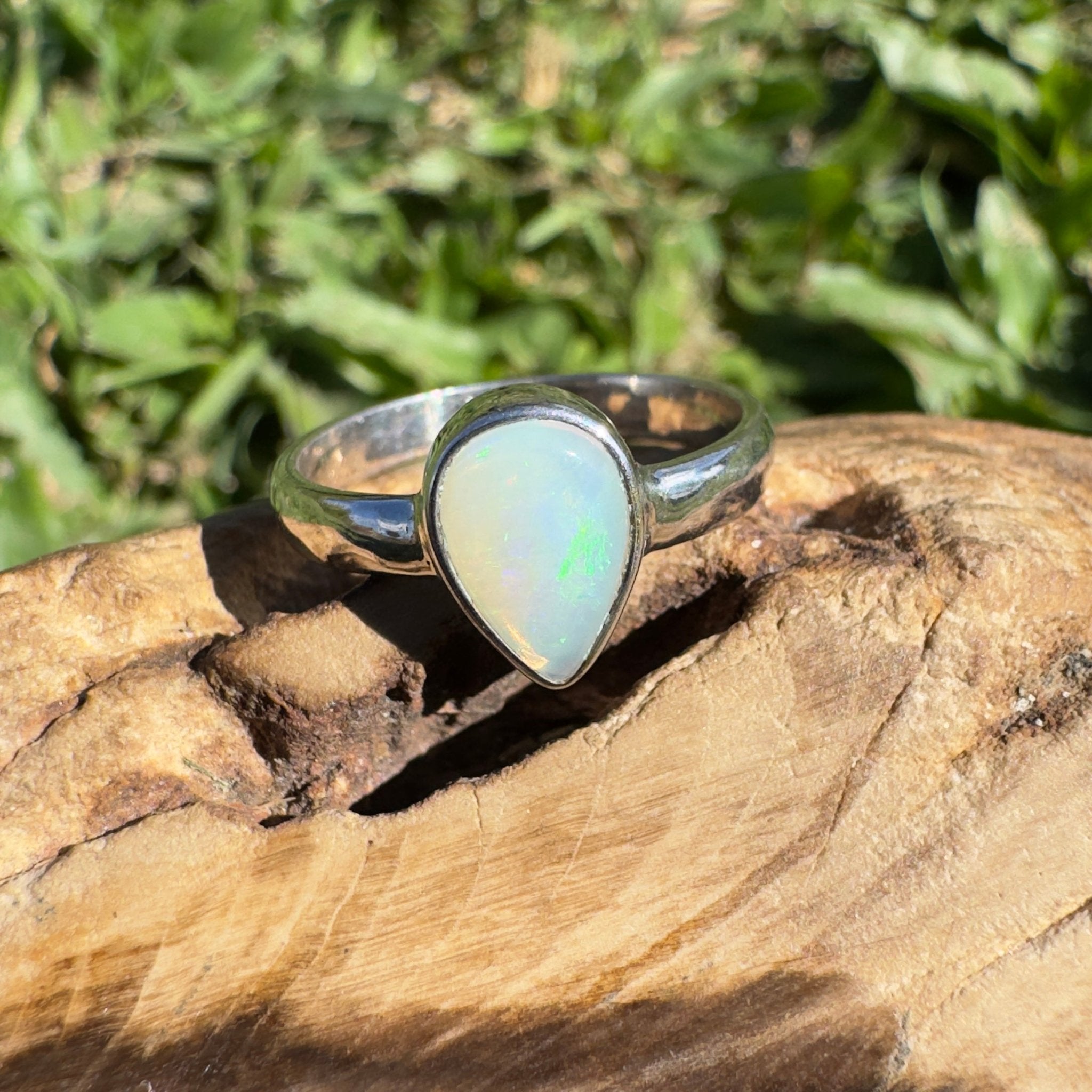 1.3ct Coober Pedy Opal Ring ~ 'Daintree Green Fire' | 925 Sterling Silver | Solid Australian Opal