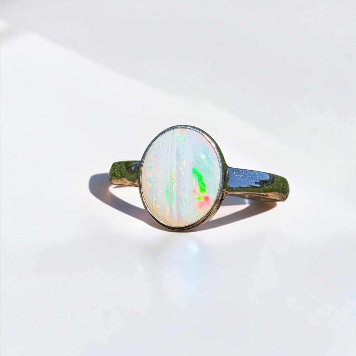 1.3ct Coober Pedy Opal Ring ~ 'Rosebery Blaze' | 925 Sterling Silver | Solid Australian Opal