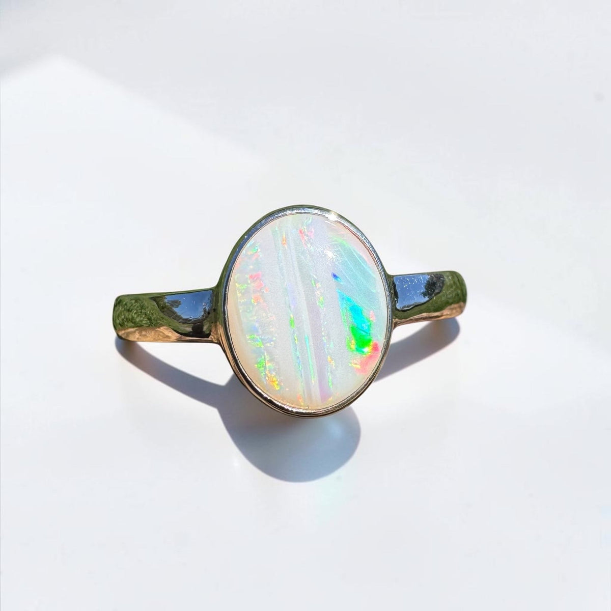 1.3ct Coober Pedy Opal Ring ~ 'Rosebery Blaze' | 925 Sterling Silver | Solid Australian Opal