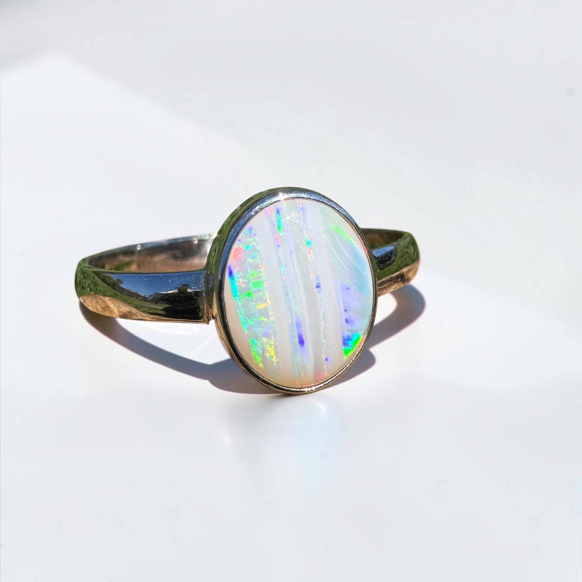 1.3ct Coober Pedy Opal Ring ~ 'Rosebery Blaze' | 925 Sterling Silver | Solid Australian Opal