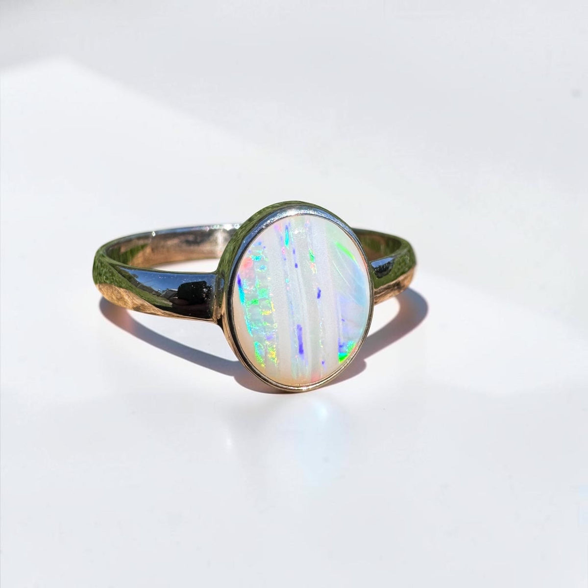 1.3ct Coober Pedy Opal Ring ~ 'Rosebery Blaze' | 925 Sterling Silver | Solid Australian Opal