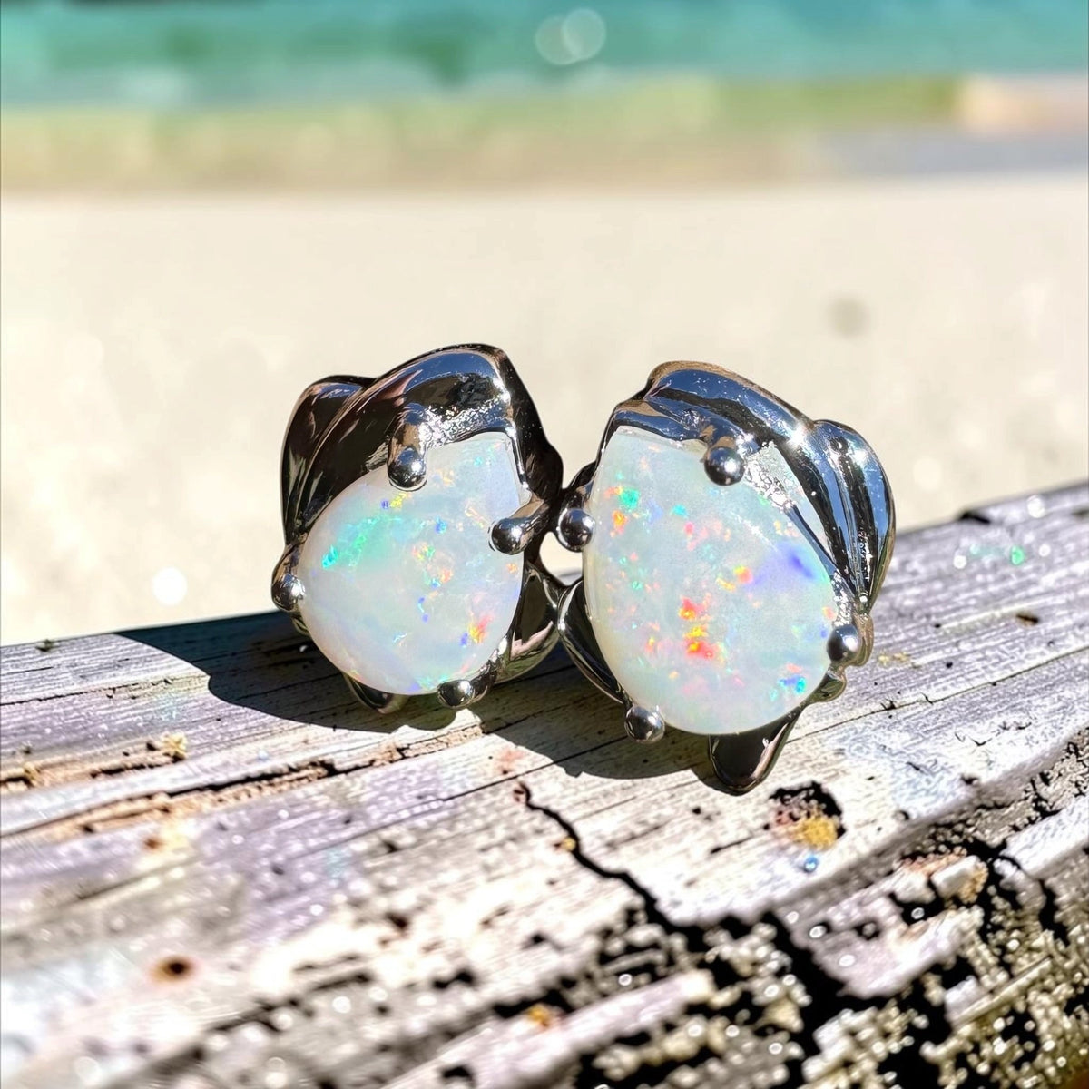 1.3ct Coober Pedy Opal Stud Earrings ~ 'Kwiambal Rainbow' | 925 Sterling Silver | Solid Australian Opal