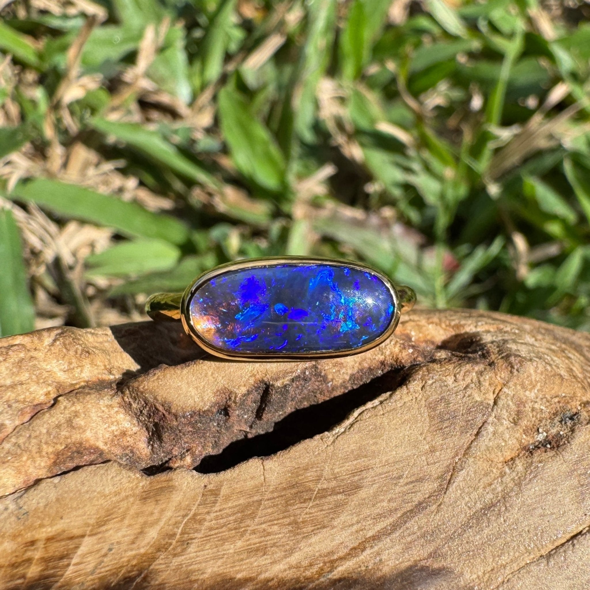1.3ct Lightning Ridge Black Opal Ring ~ 'Piccaninny Pulse' | 9ct Yellow Gold | Solid Australian Opal