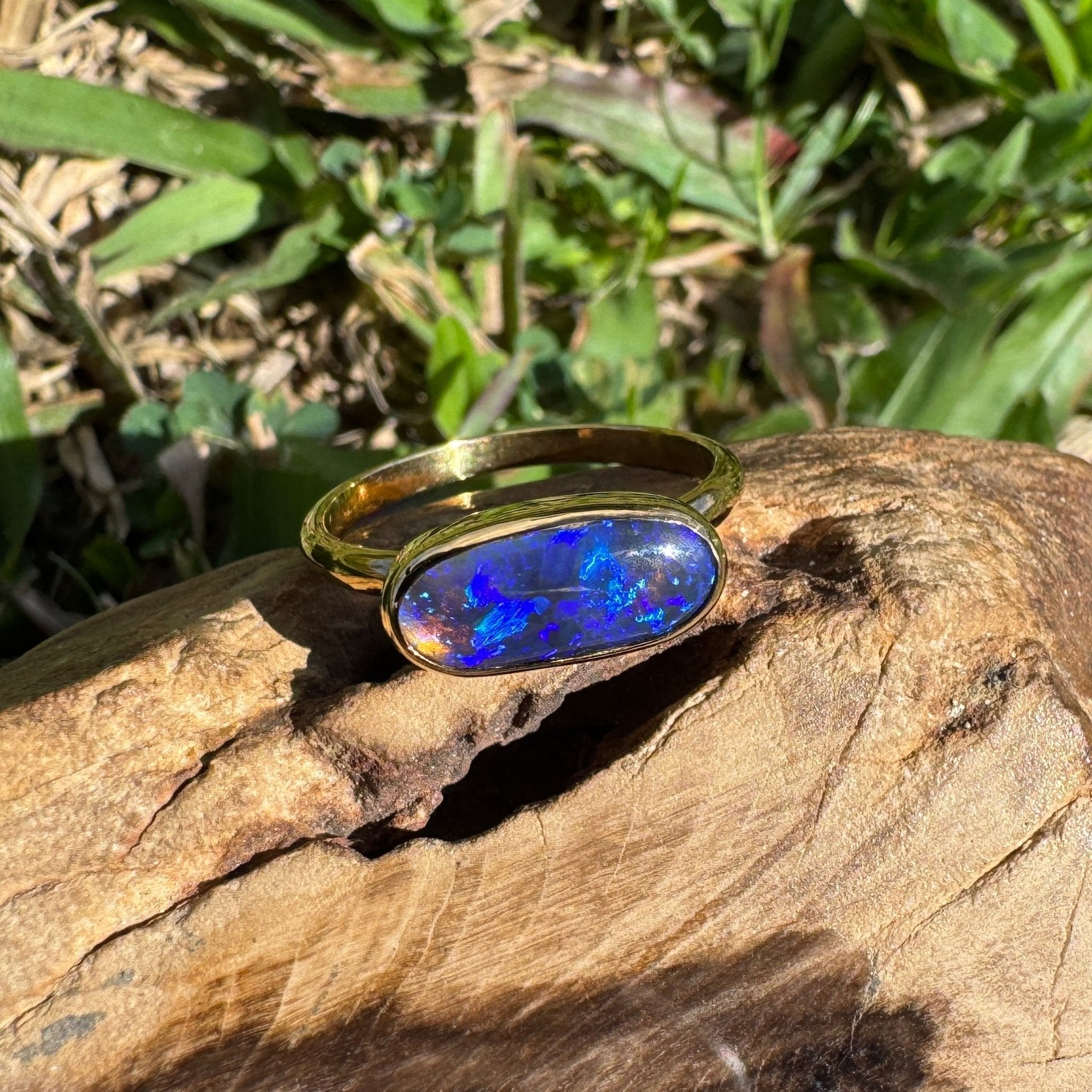 1.3ct Lightning Ridge Black Opal Ring ~ 'Piccaninny Pulse' | 9ct Yellow Gold | Solid Australian Opal