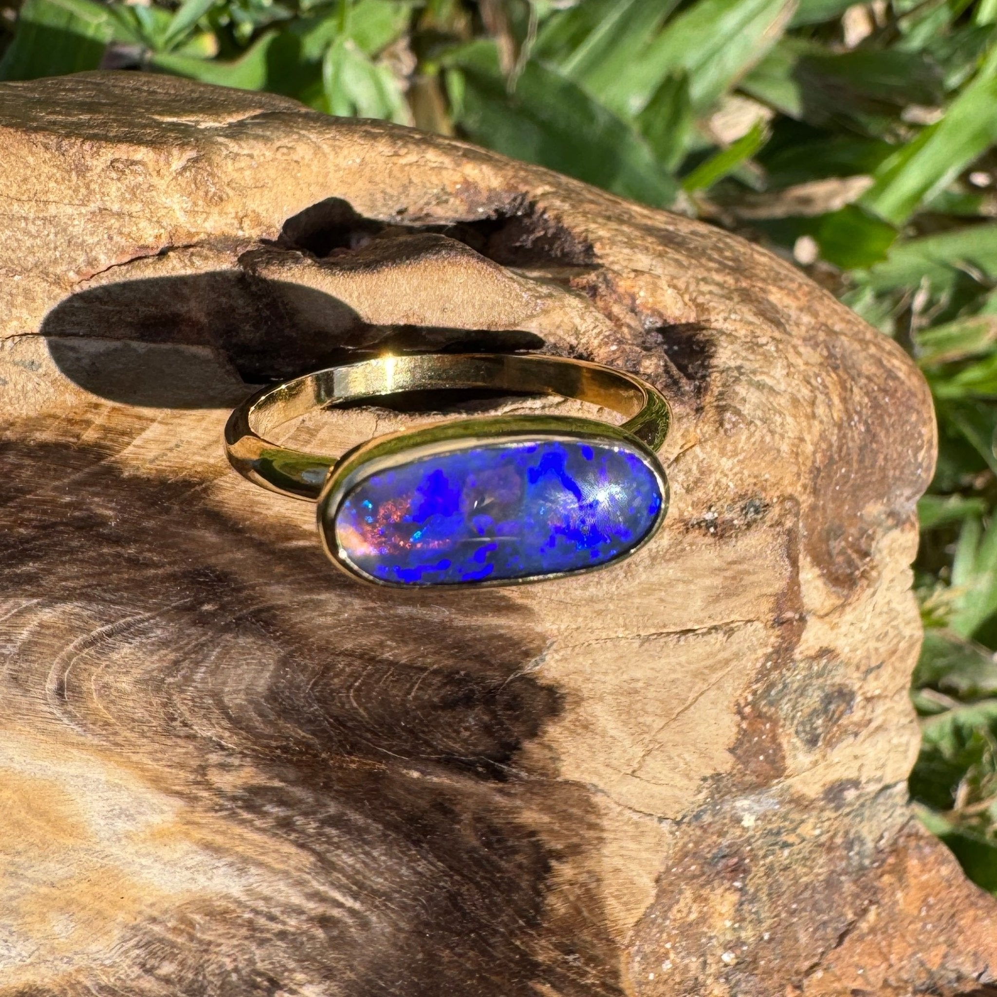 1.3ct Lightning Ridge Black Opal Ring ~ 'Piccaninny Pulse' | 9ct Yellow Gold | Solid Australian Opal