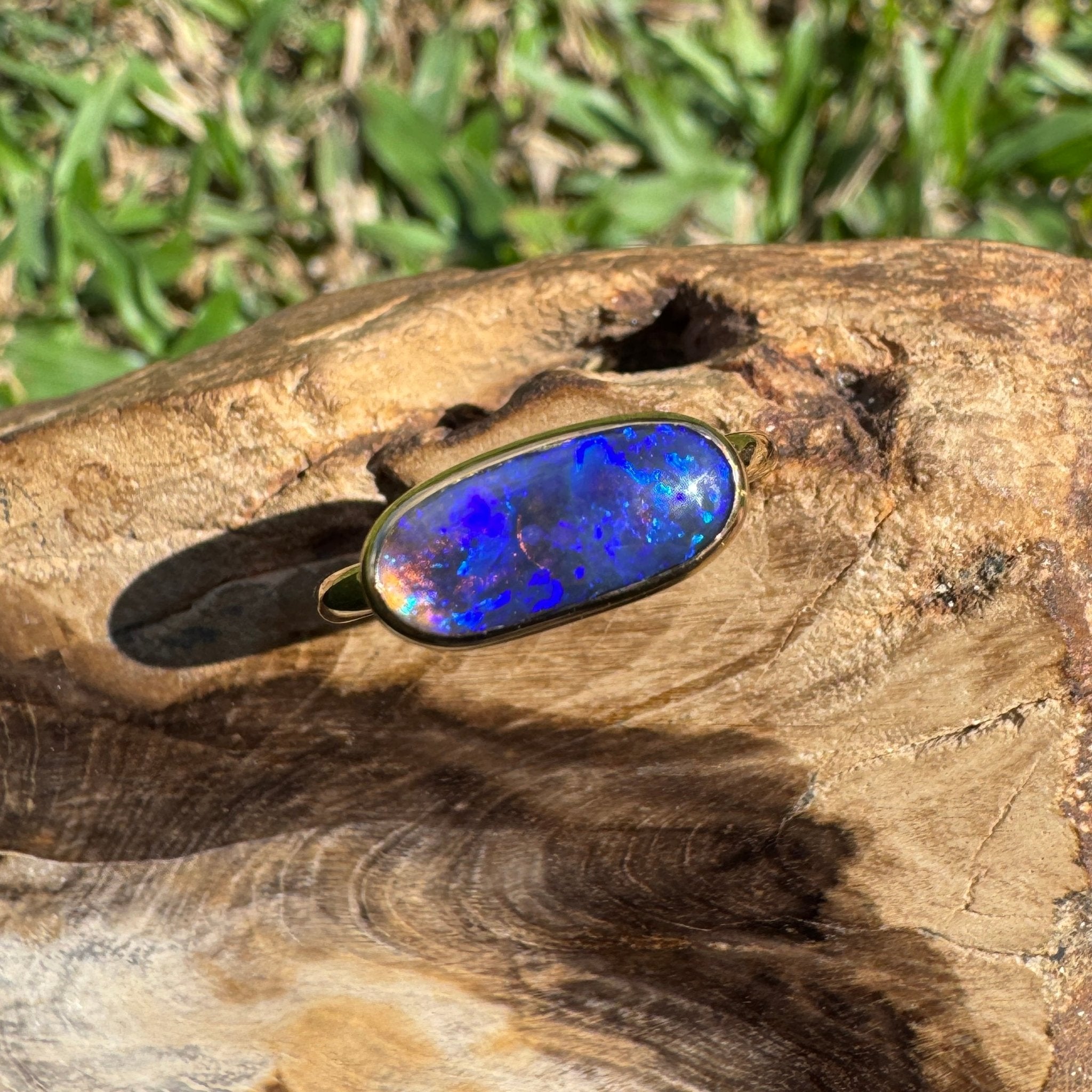 1.3ct Lightning Ridge Black Opal Ring ~ 'Piccaninny Pulse' | 9ct Yellow Gold | Solid Australian Opal