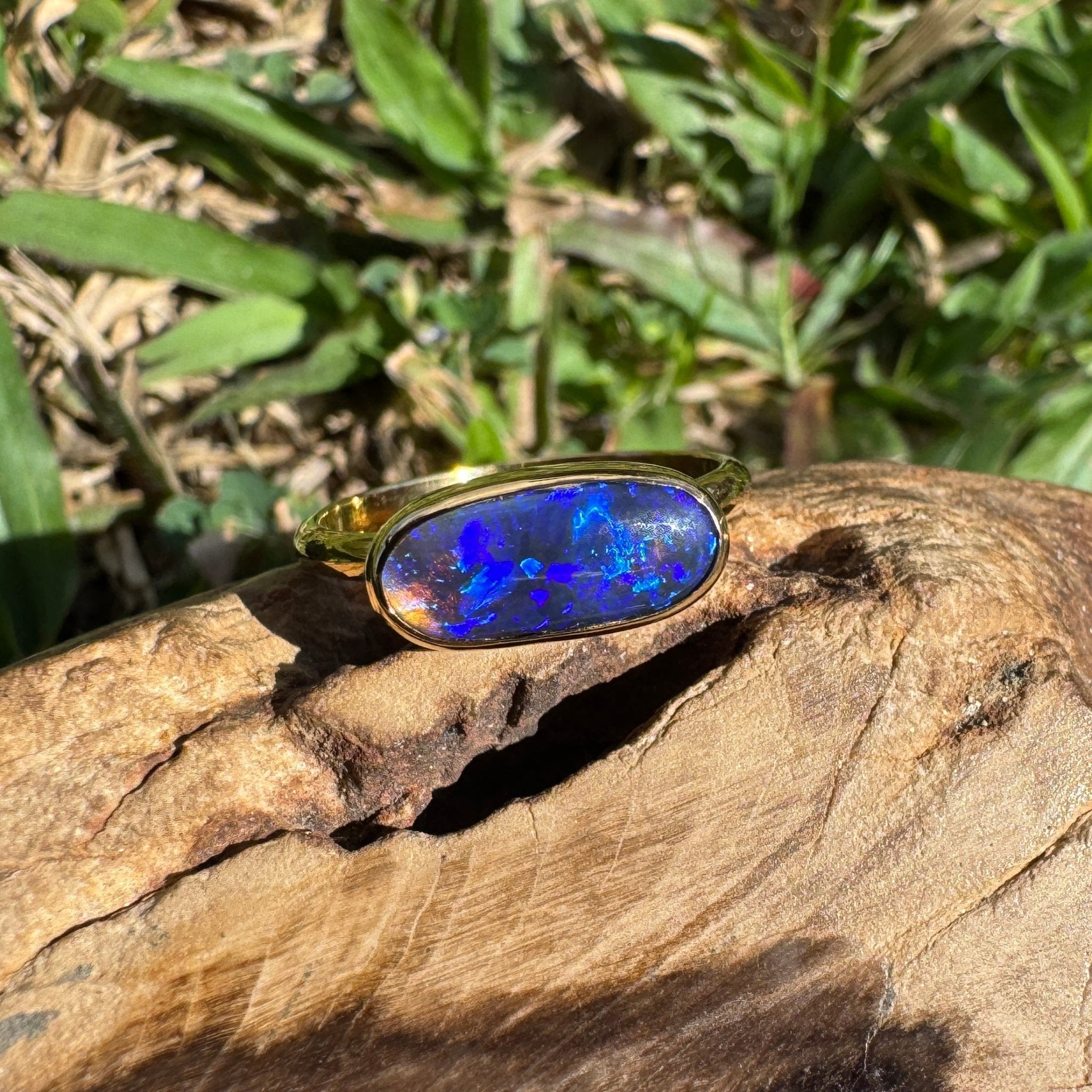 1.3ct Lightning Ridge Black Opal Ring ~ 'Piccaninny Pulse' | 9ct Yellow Gold | Solid Australian Opal