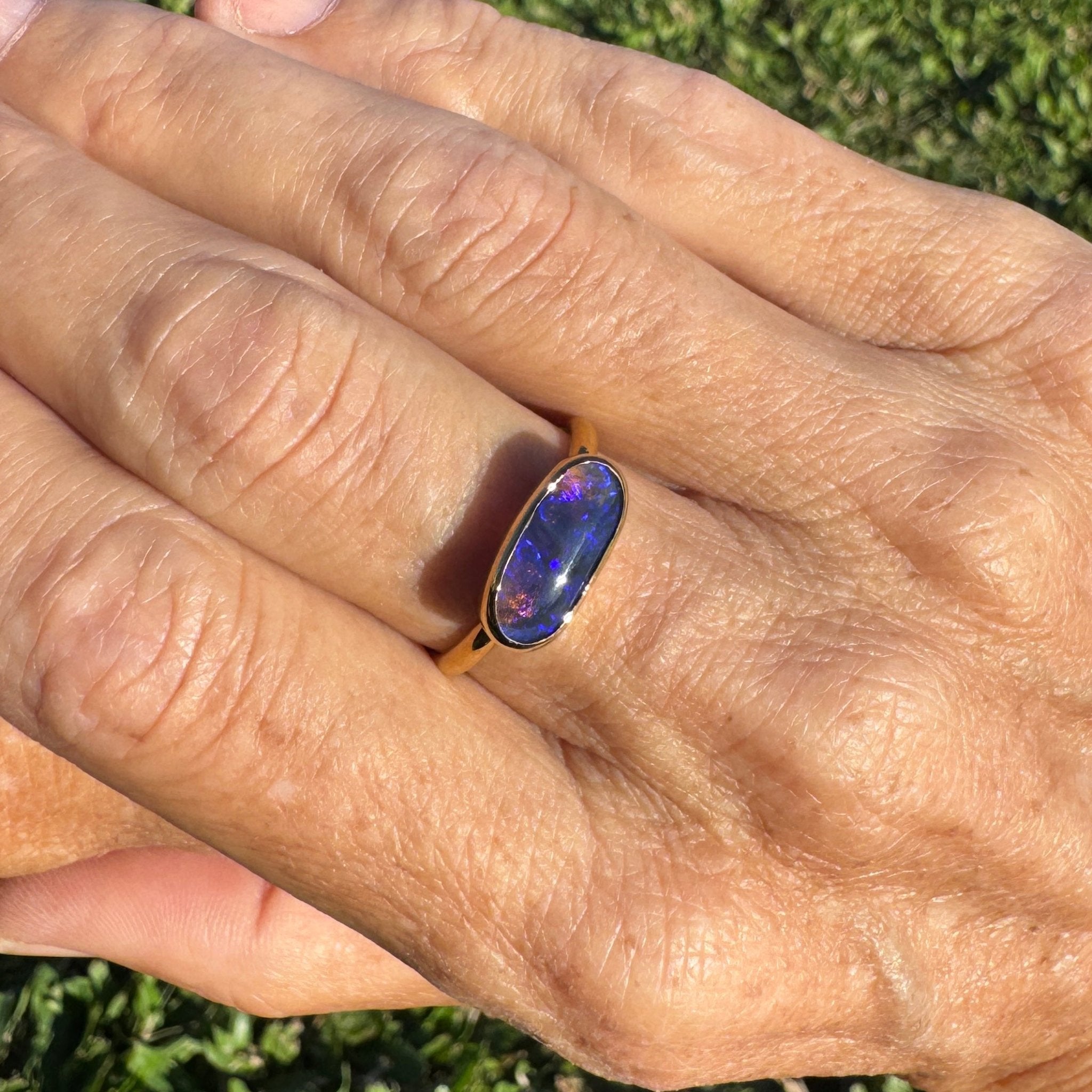 1.3ct Lightning Ridge Black Opal Ring ~ 'Piccaninny Pulse' | 9ct Yellow Gold | Solid Australian Opal