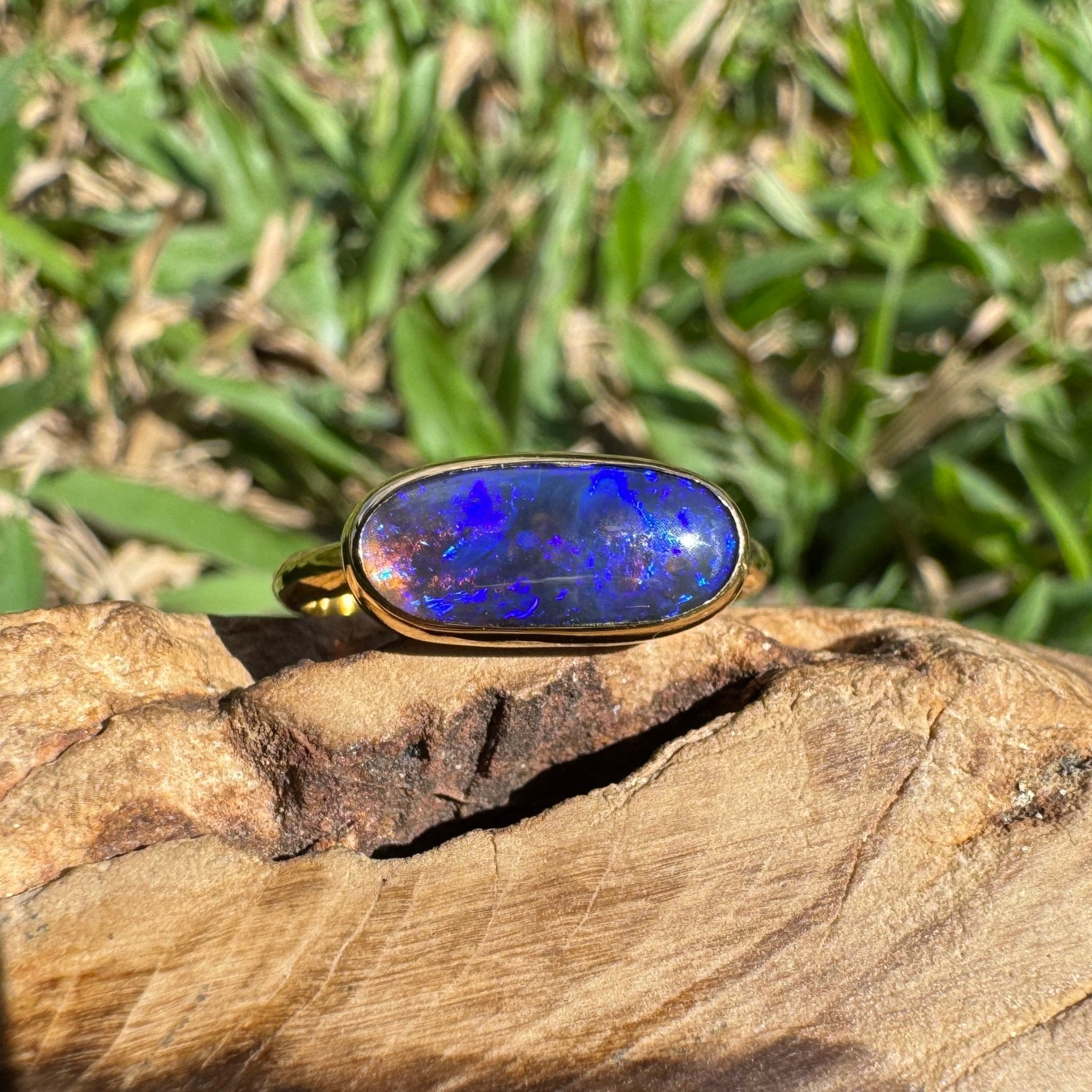 1.3ct Lightning Ridge Black Opal Ring ~ 'Piccaninny Pulse' | 9ct Yellow Gold | Solid Australian Opal