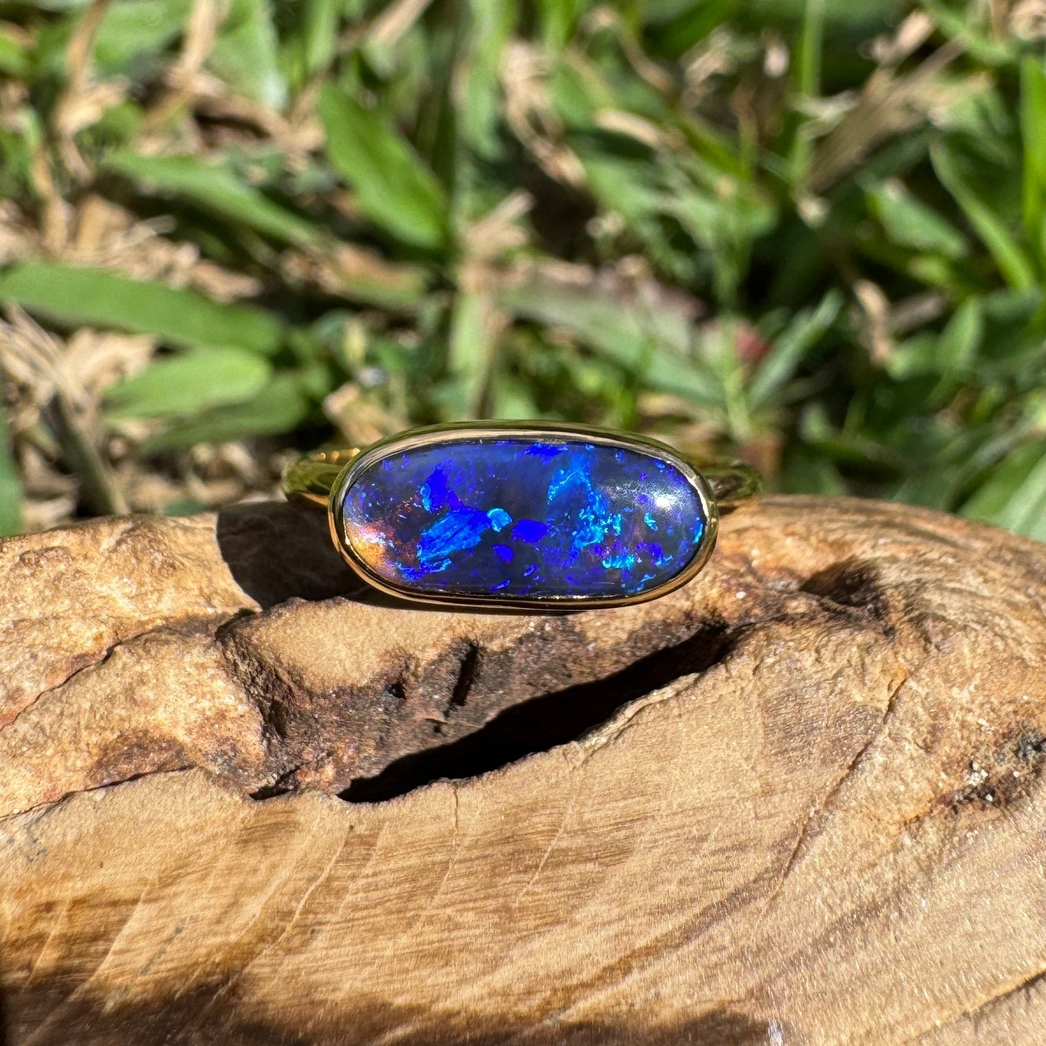 1.3ct Lightning Ridge Black Opal Ring ~ 'Piccaninny Pulse' | 9ct Yellow Gold | Solid Australian Opal