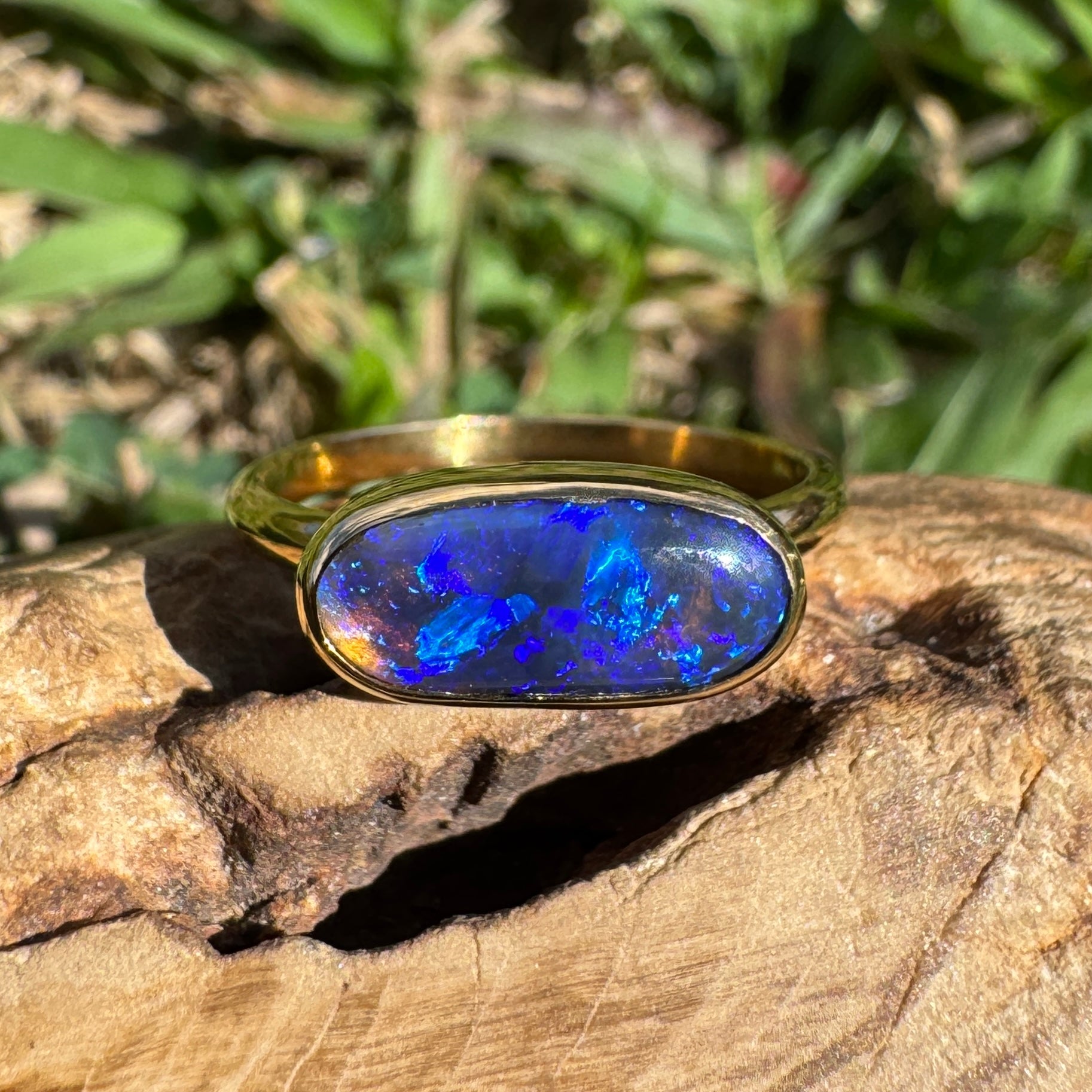 1.3ct Lightning Ridge Black Opal Ring ~ 'Piccaninny Pulse' | 9ct Yellow Gold | Solid Australian Opal