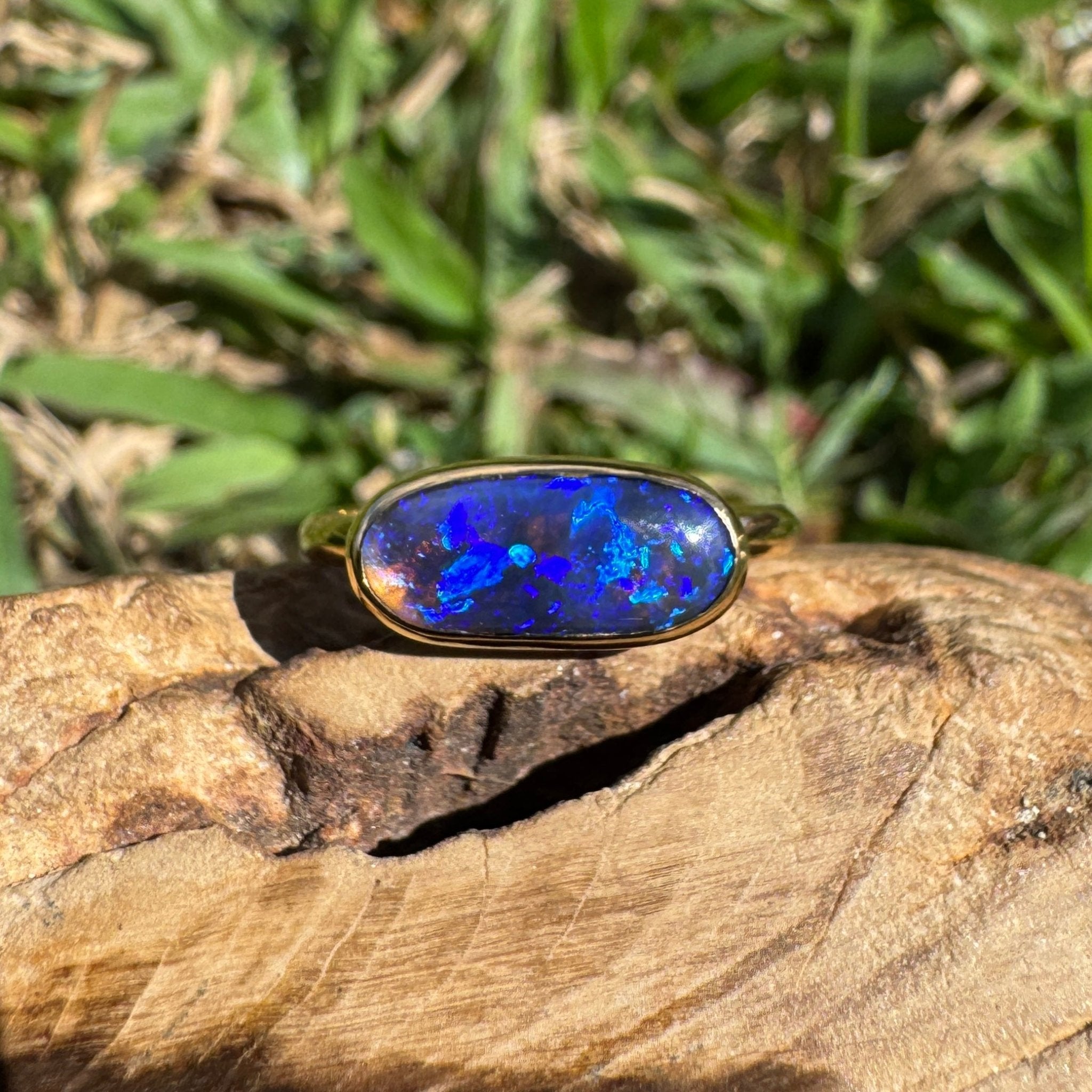 1.3ct Lightning Ridge Black Opal Ring ~ 'Piccaninny Pulse' | 9ct Yellow Gold | Solid Australian Opal