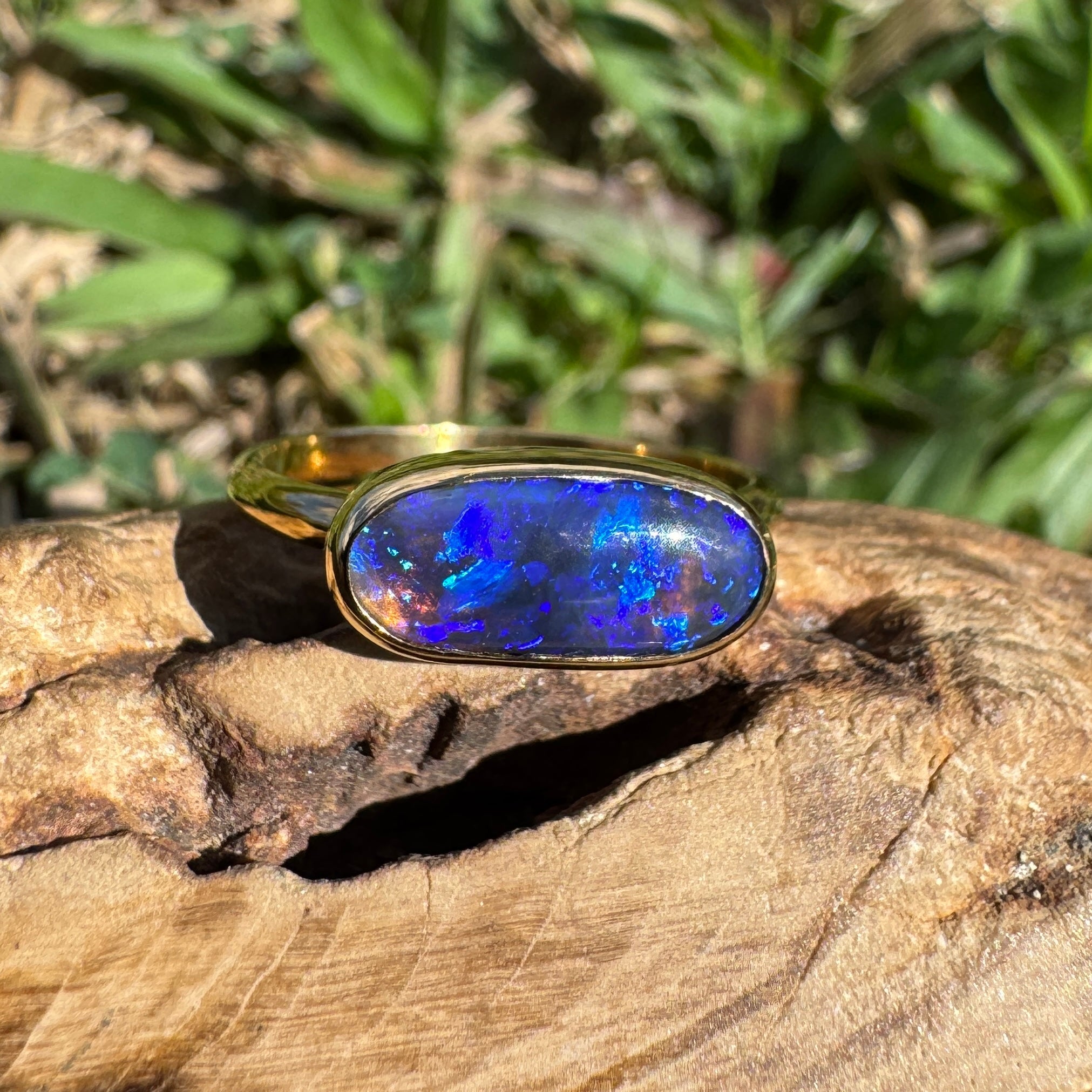 1.3ct Lightning Ridge Black Opal Ring ~ 'Piccaninny Pulse' | 9ct Yellow Gold | Solid Australian Opal