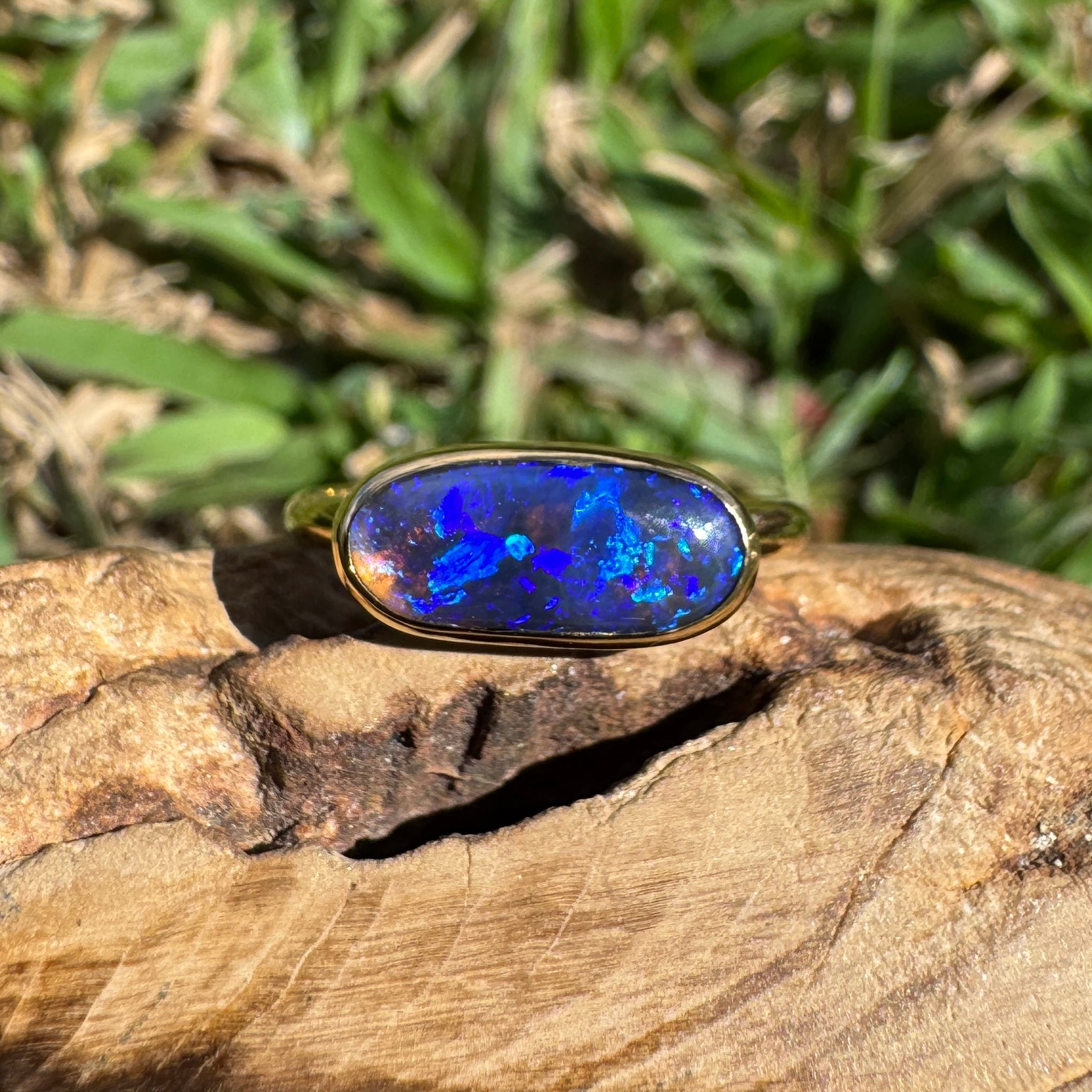 1.3ct Lightning Ridge Black Opal Ring ~ 'Piccaninny Pulse' | 9ct Yellow Gold | Solid Australian Opal
