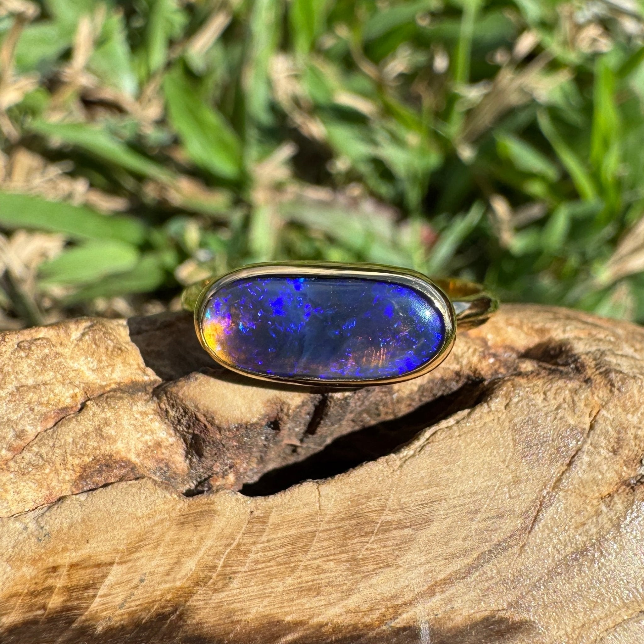 1.3ct Lightning Ridge Black Opal Ring ~ 'Piccaninny Pulse' | 9ct Yellow Gold | Solid Australian Opal