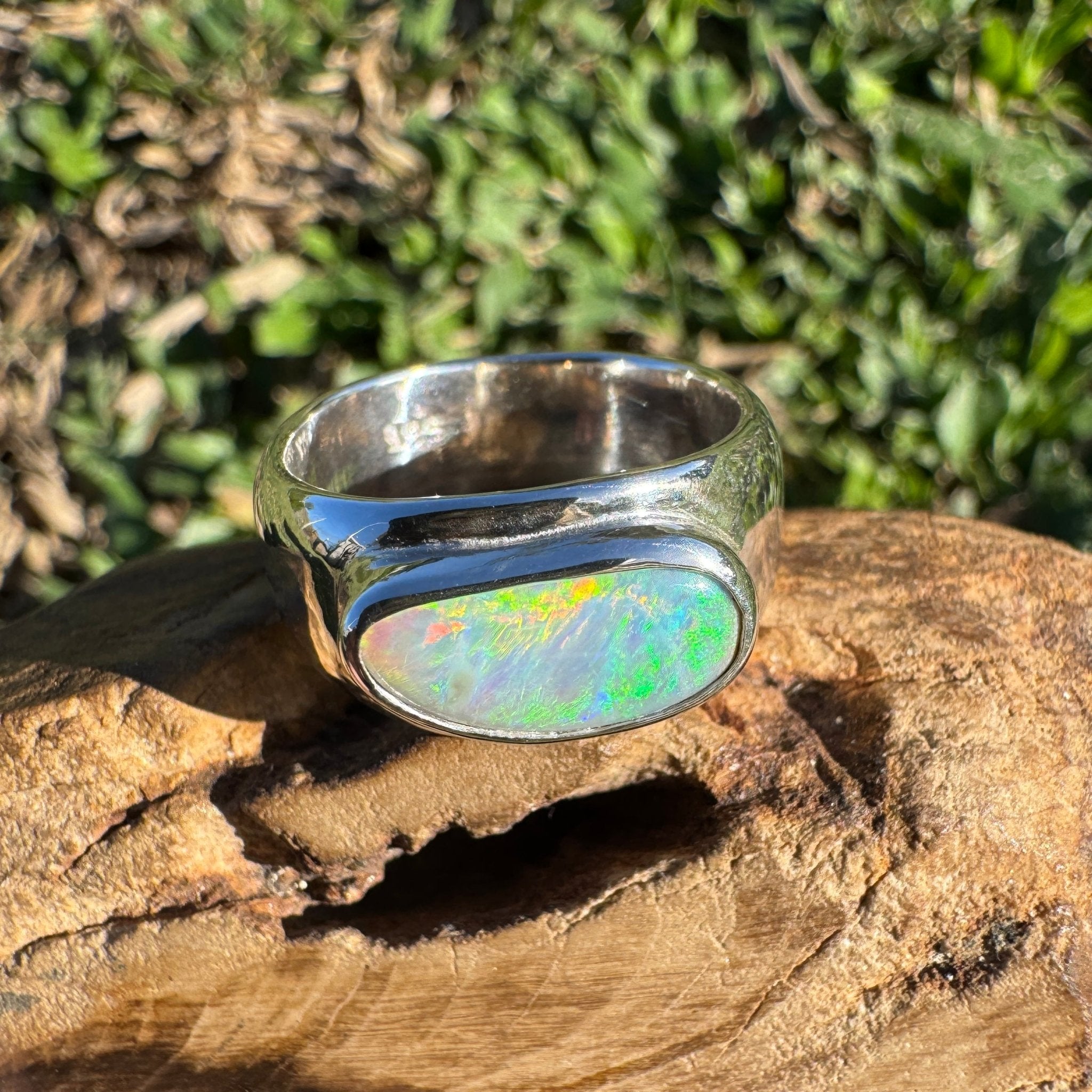 1.3ct Lightning Ridge Opal Ring ~ 'Tamworth Flame' | 925 Sterling Silver | Solid Australian Opal