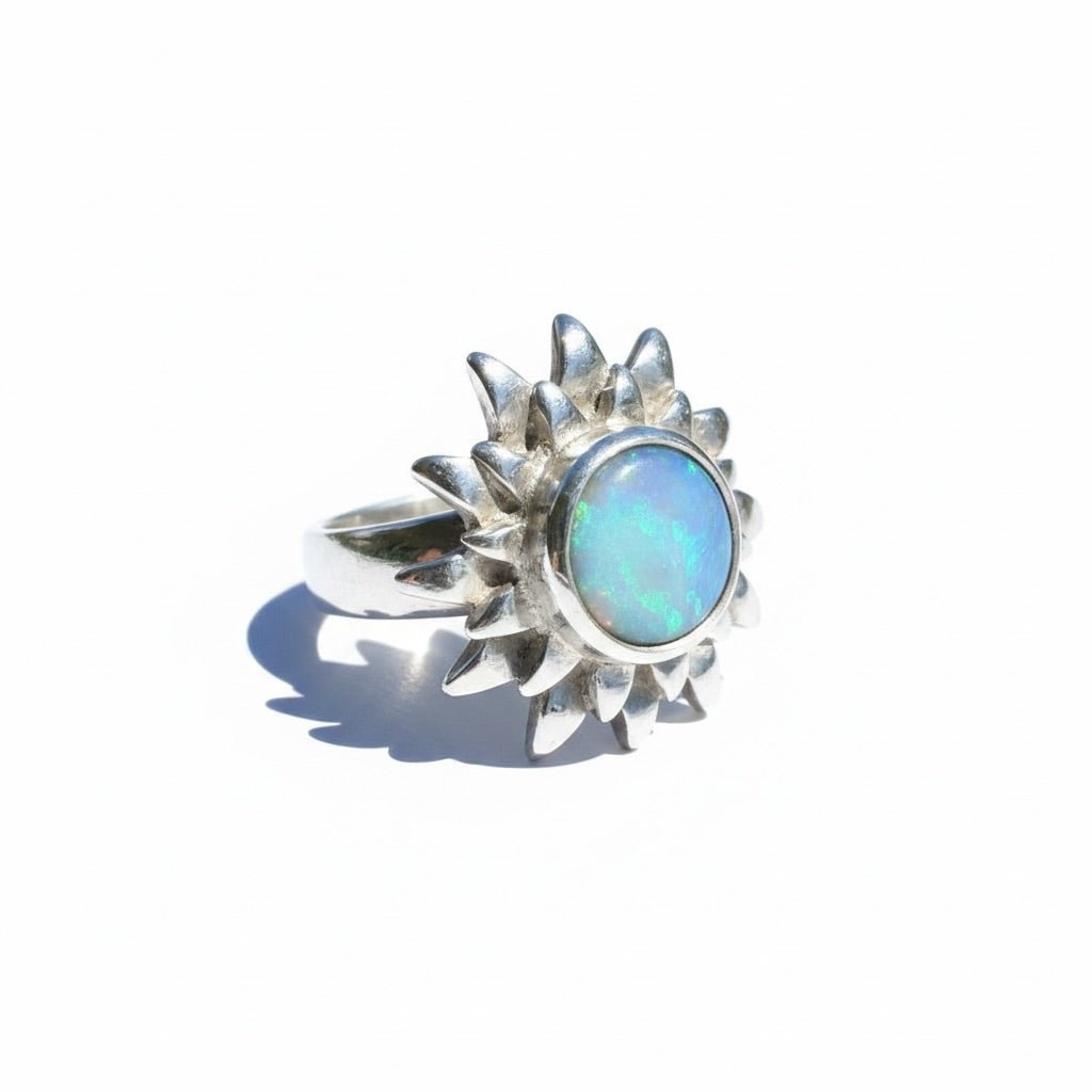 1.3ct Lightning Ridge Semi Black Opal Ring ~ 'Coral Sunburst' | 925 Sterling Silver | Solid Australian Opal