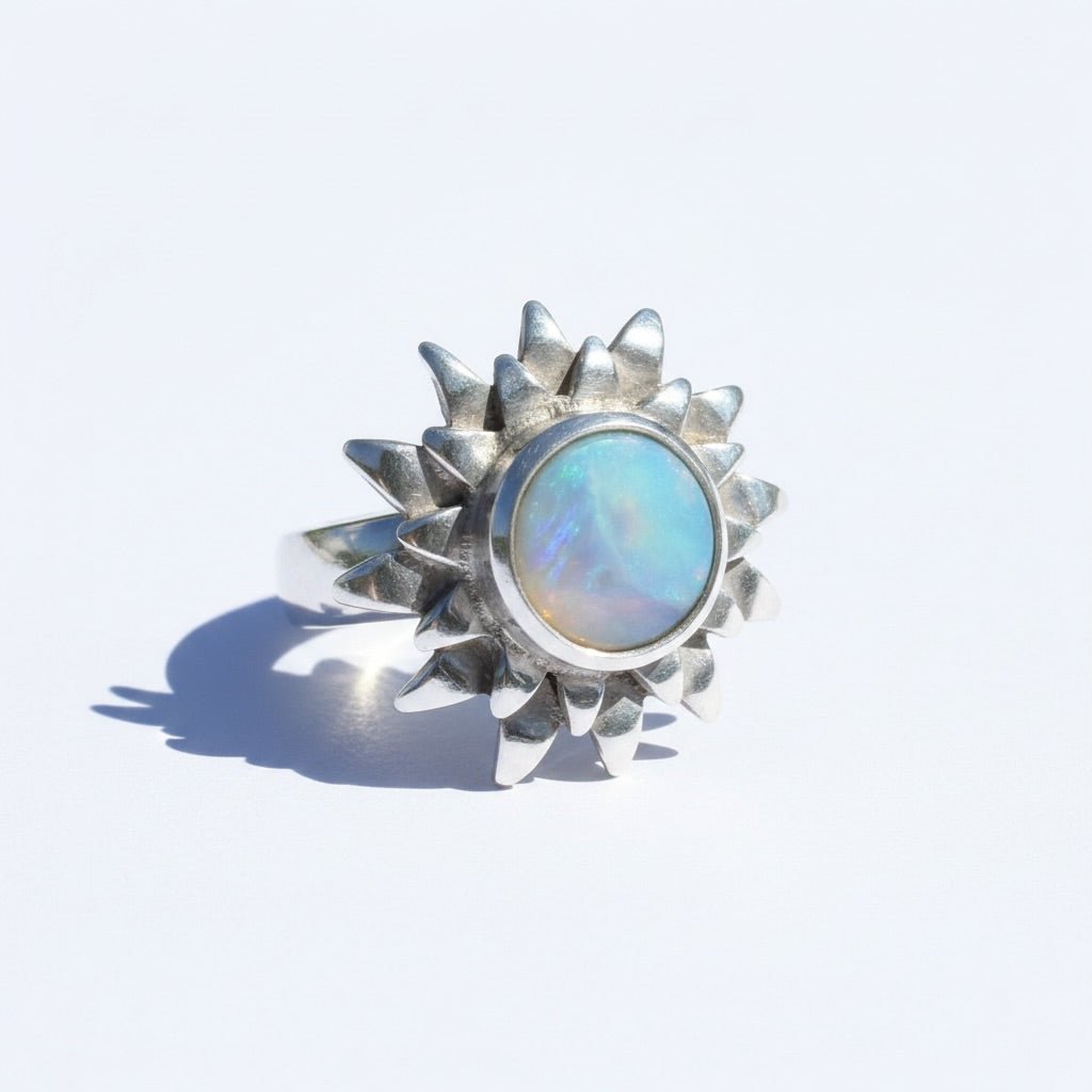 1.3ct Lightning Ridge Semi Black Opal Ring ~ 'Coral Sunburst' | 925 Sterling Silver | Solid Australian Opal