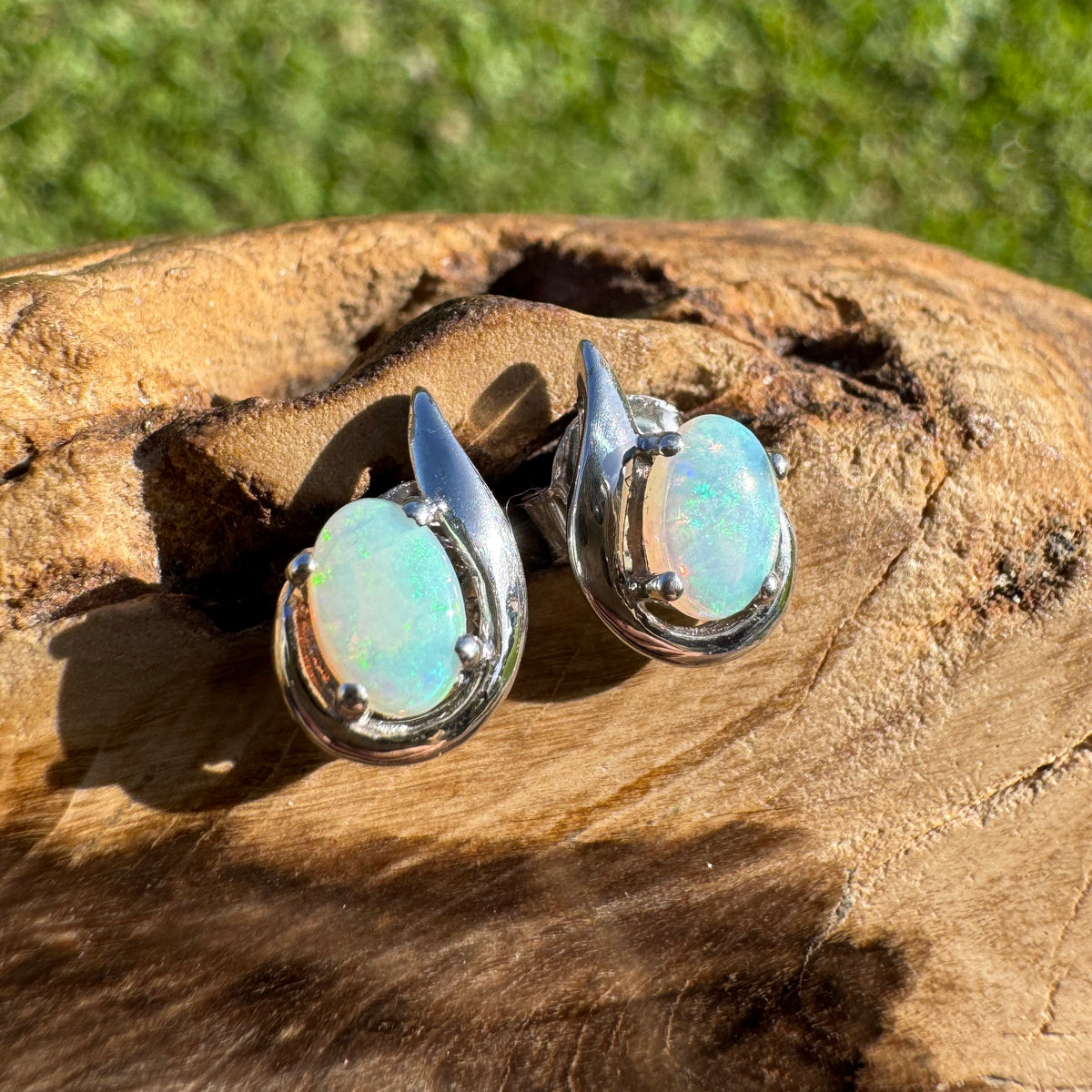 1ct Coober Pedy Opal Stud Earrings ~ 'Tidbinbilla Twin Light' | 925 Sterling Silver | Solid Australian Opal